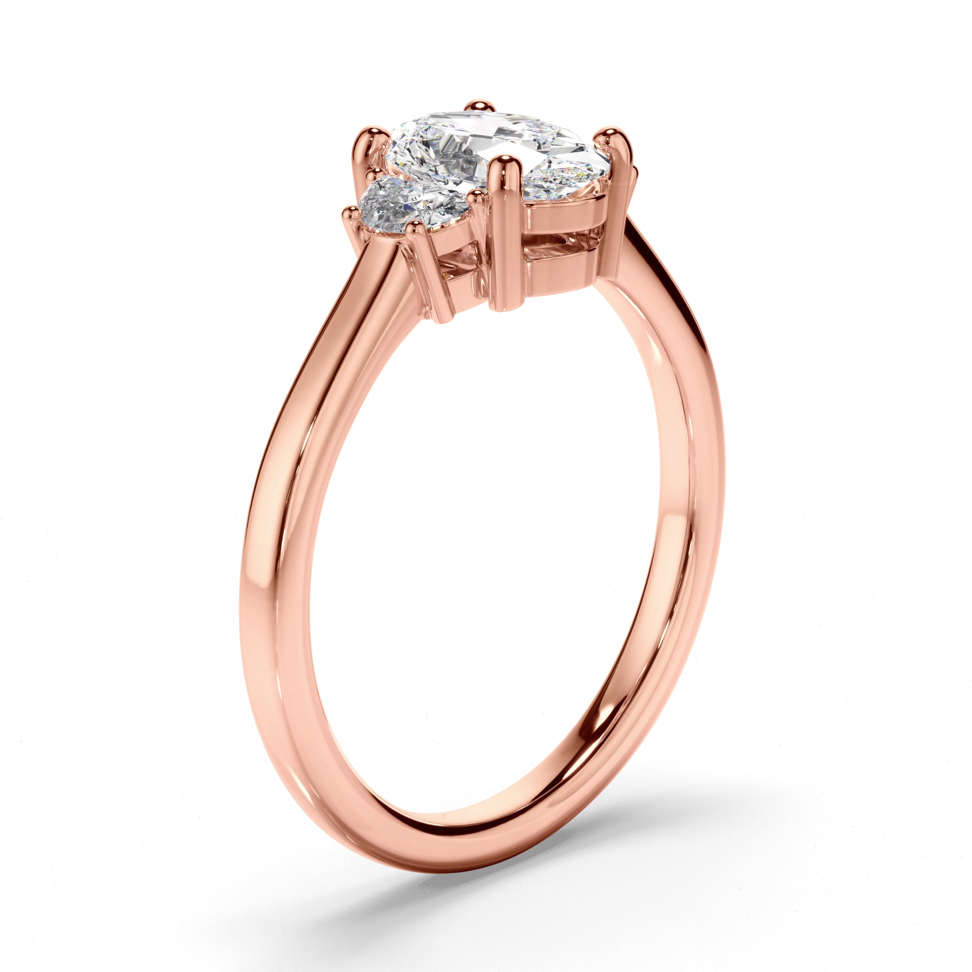 Stella - Oval Cut Diamond Trilogy Engagement Ring with Half Moon Sides