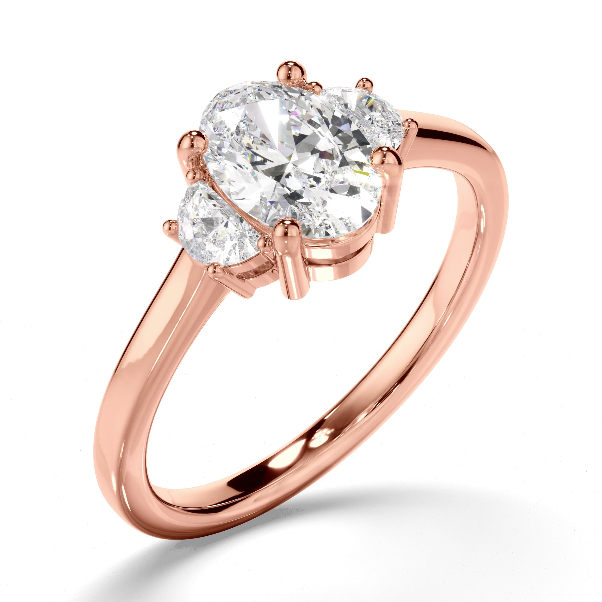 Stella - Oval Cut Diamond Trilogy Engagement Ring with Half Moon Sides