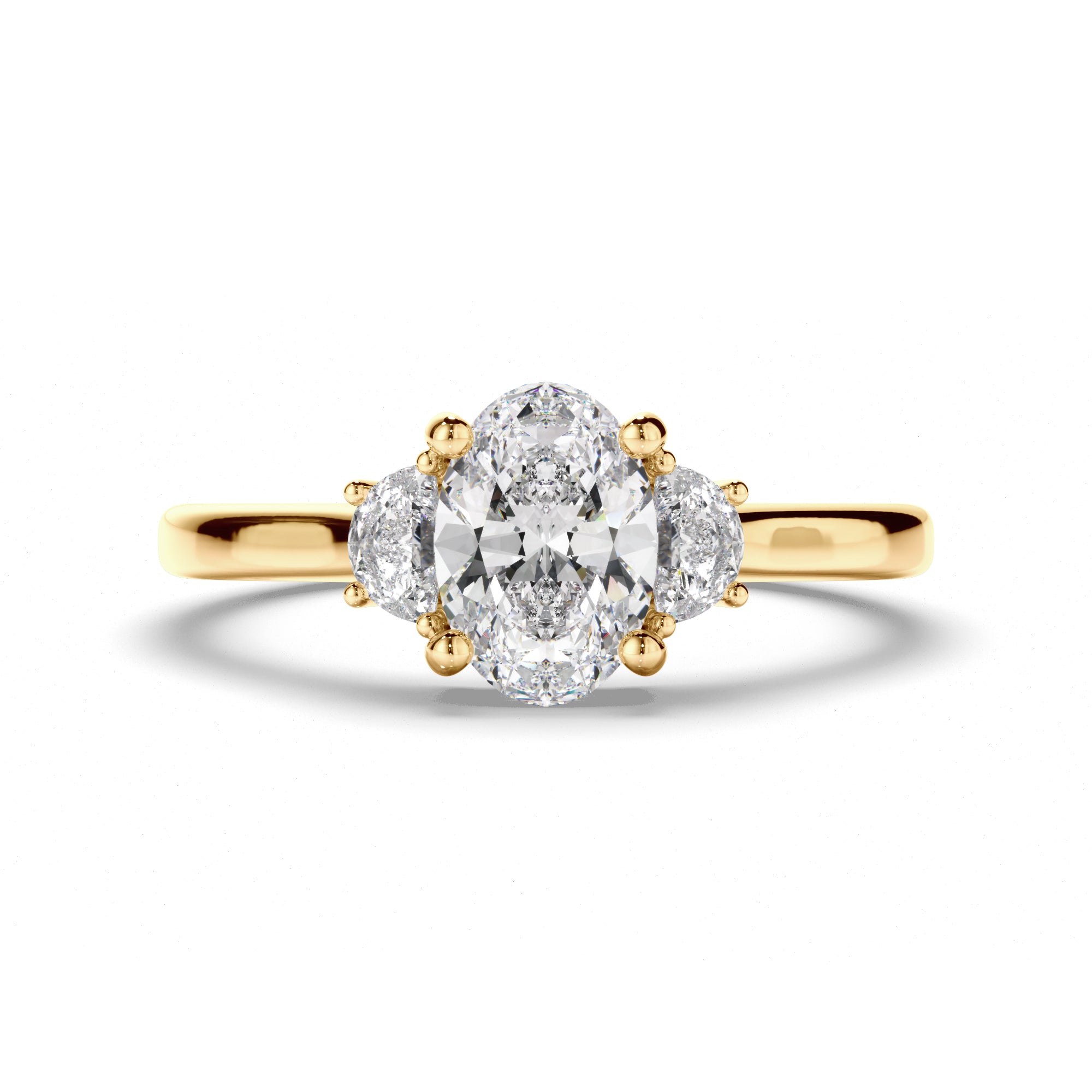 Stella - Oval Cut Diamond Trilogy Engagement Ring with Half Moon Sides
