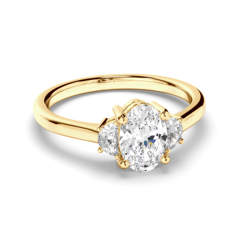 Stella - Oval Cut Diamond Trilogy Engagement Ring with Half Moon Sides