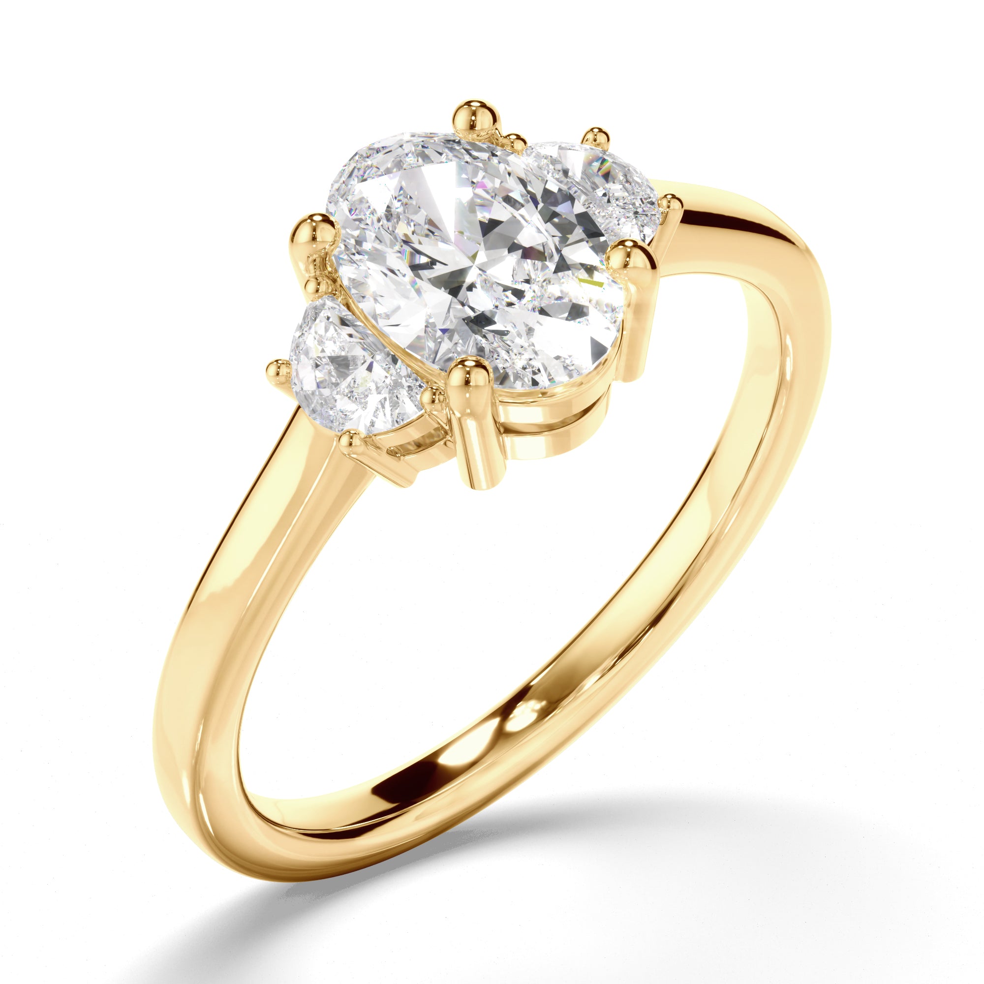 Stella - Oval Cut Diamond Trilogy Engagement Ring with Half Moon Sides