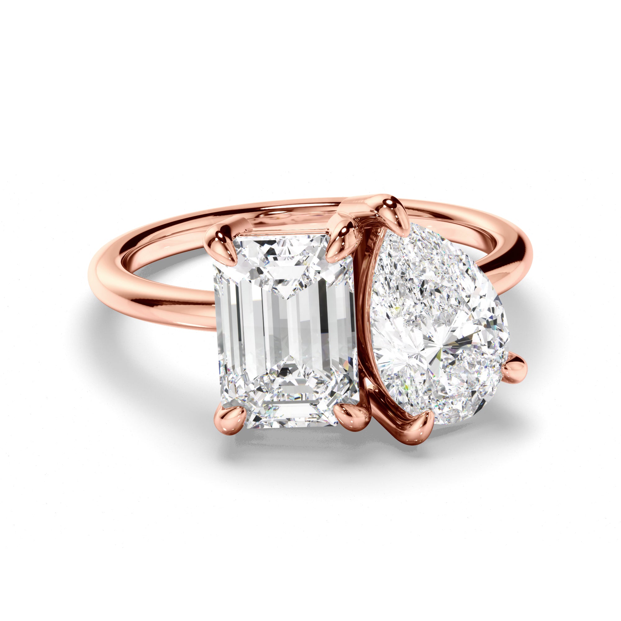 Madeline - Emerald & Pear Cut Diamond Toi et Moi Engagement Ring