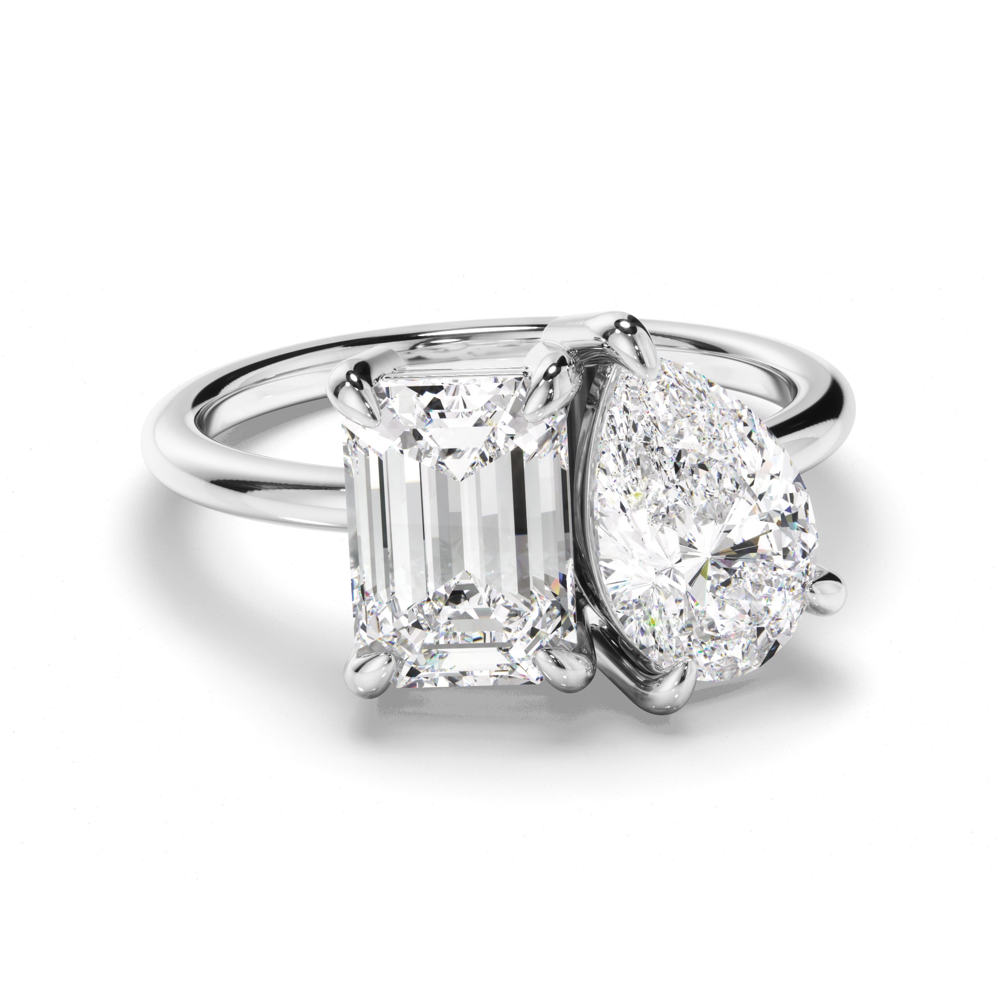 Madeline - Emerald & Pear Cut Diamond Toi et Moi Engagement Ring