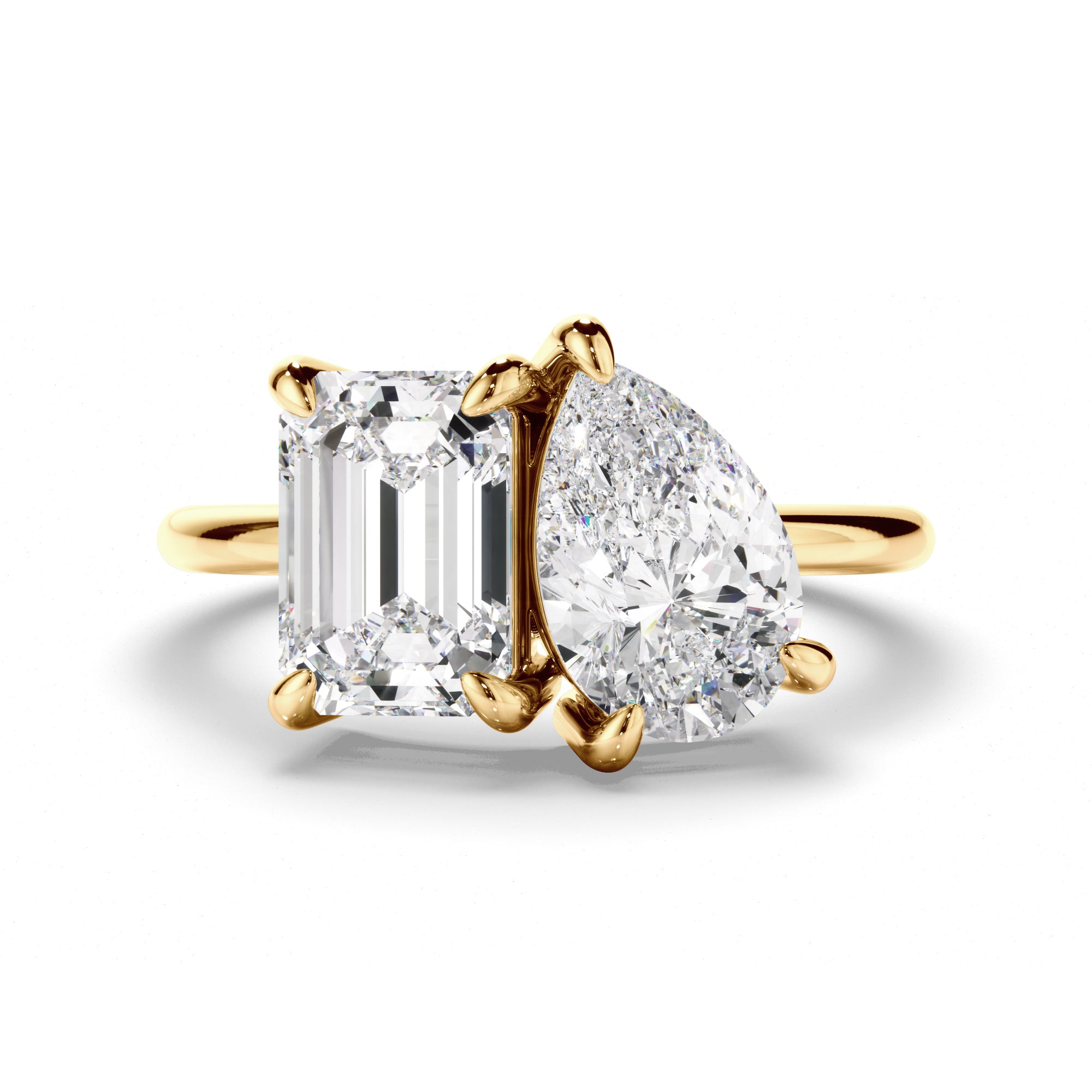 Madeline - Emerald & Pear Cut Diamond Toi et Moi Engagement Ring