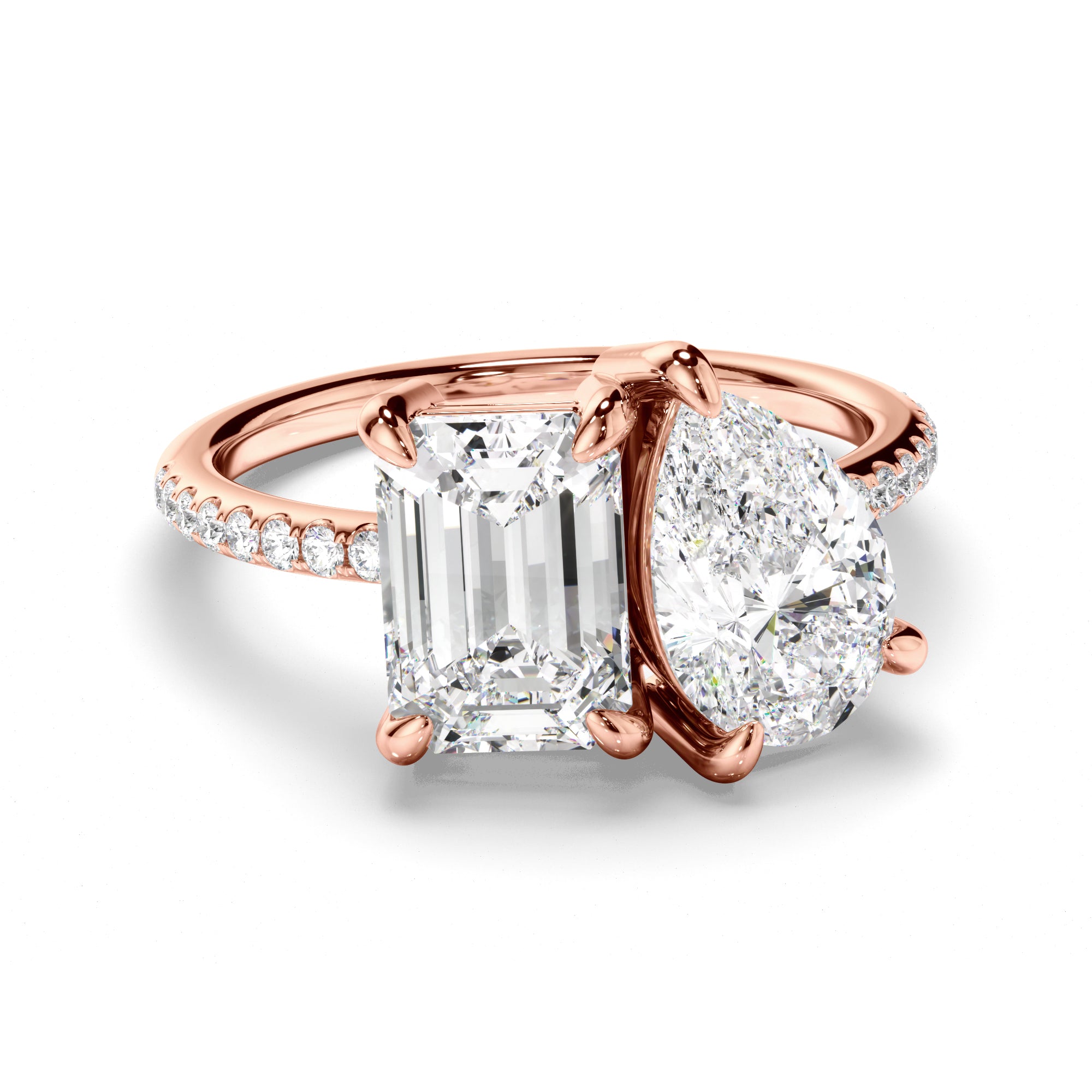 Nina - Emerald & Pear Cut Diamond Toi et Moi Engagement Ring