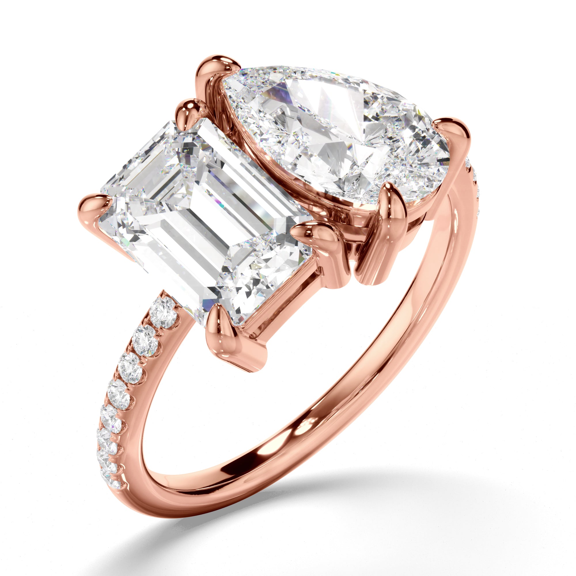 Nina - Emerald & Pear Cut Diamond Toi et Moi Engagement Ring