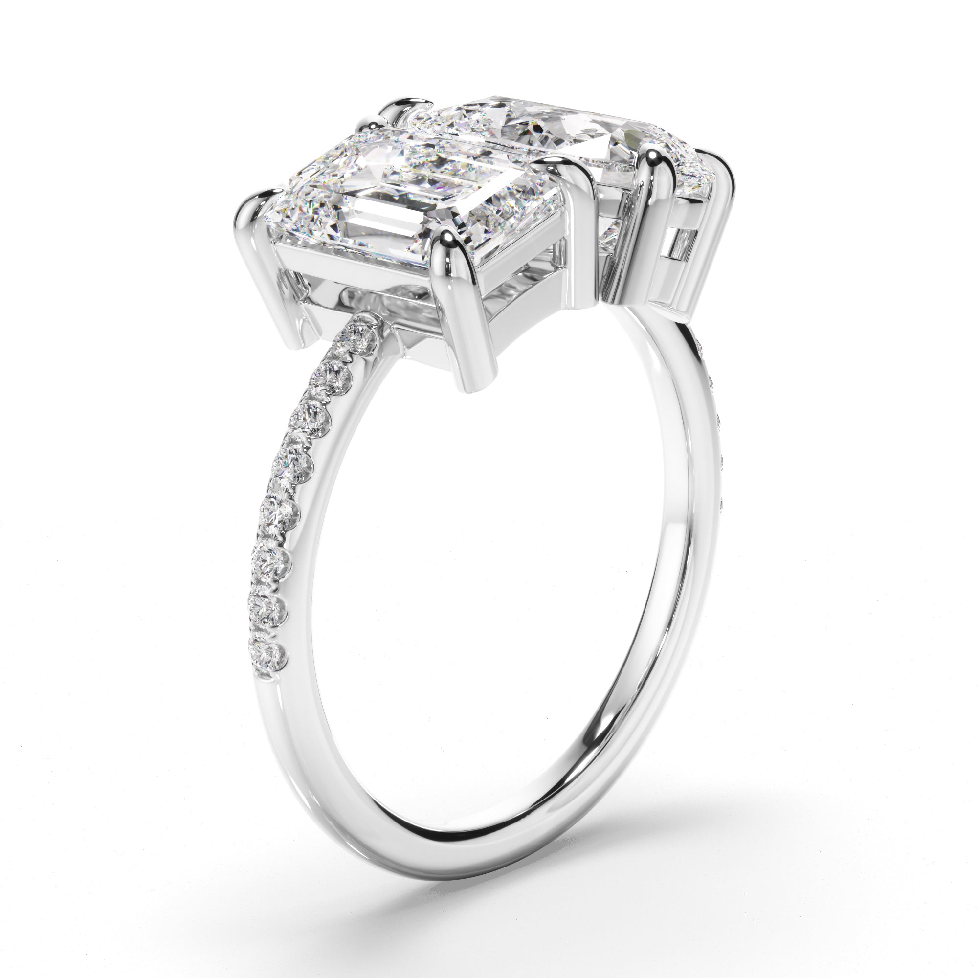 Nina - Emerald & Pear Cut Diamond Toi et Moi Engagement Ring