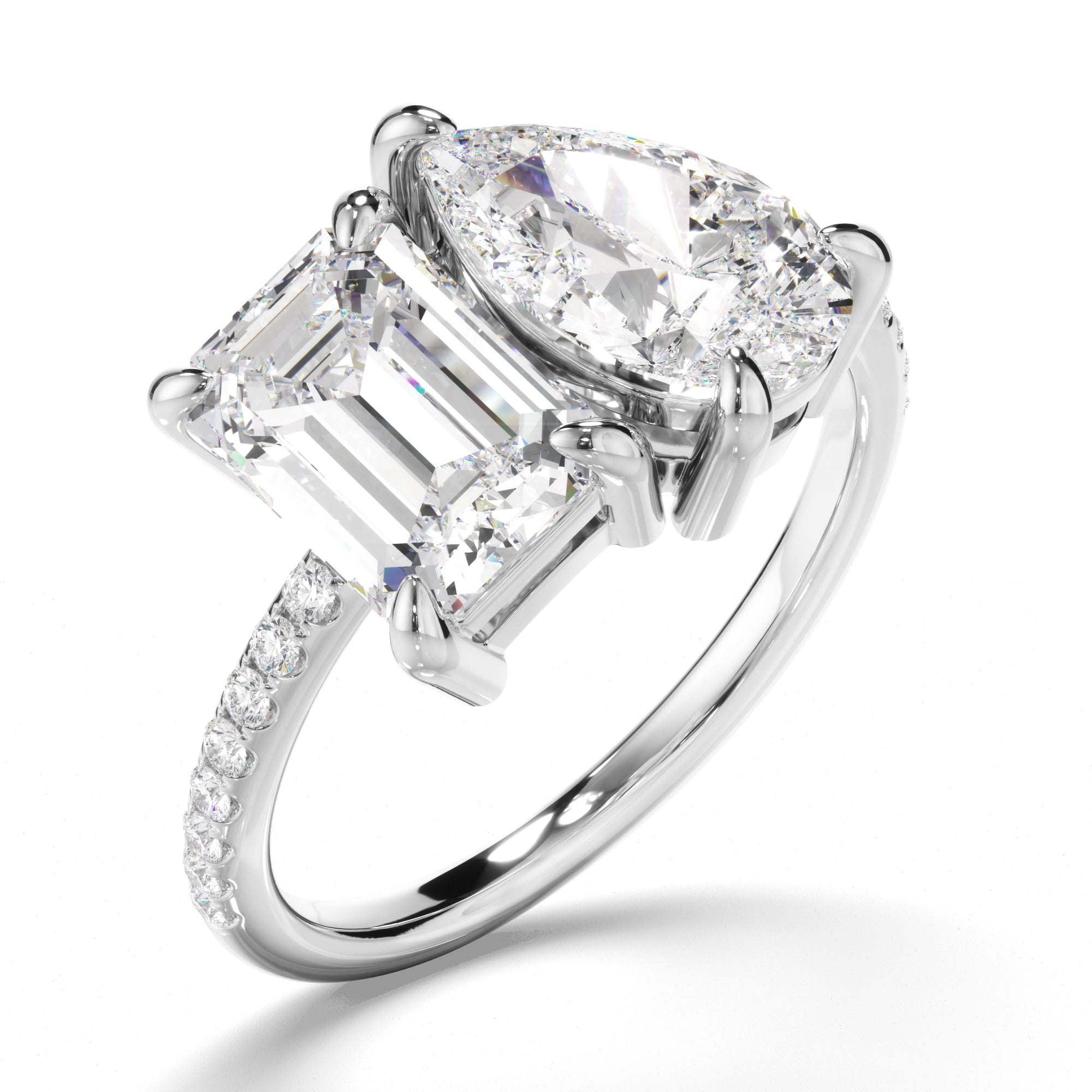 Nina - Emerald & Pear Cut Diamond Toi et Moi Engagement Ring