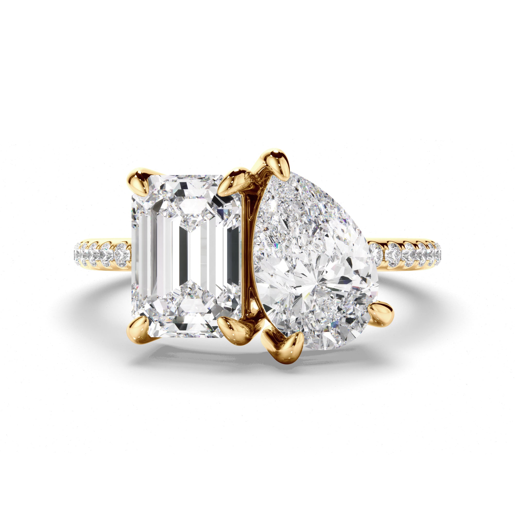 Nina - Emerald & Pear Cut Diamond Toi et Moi Engagement Ring