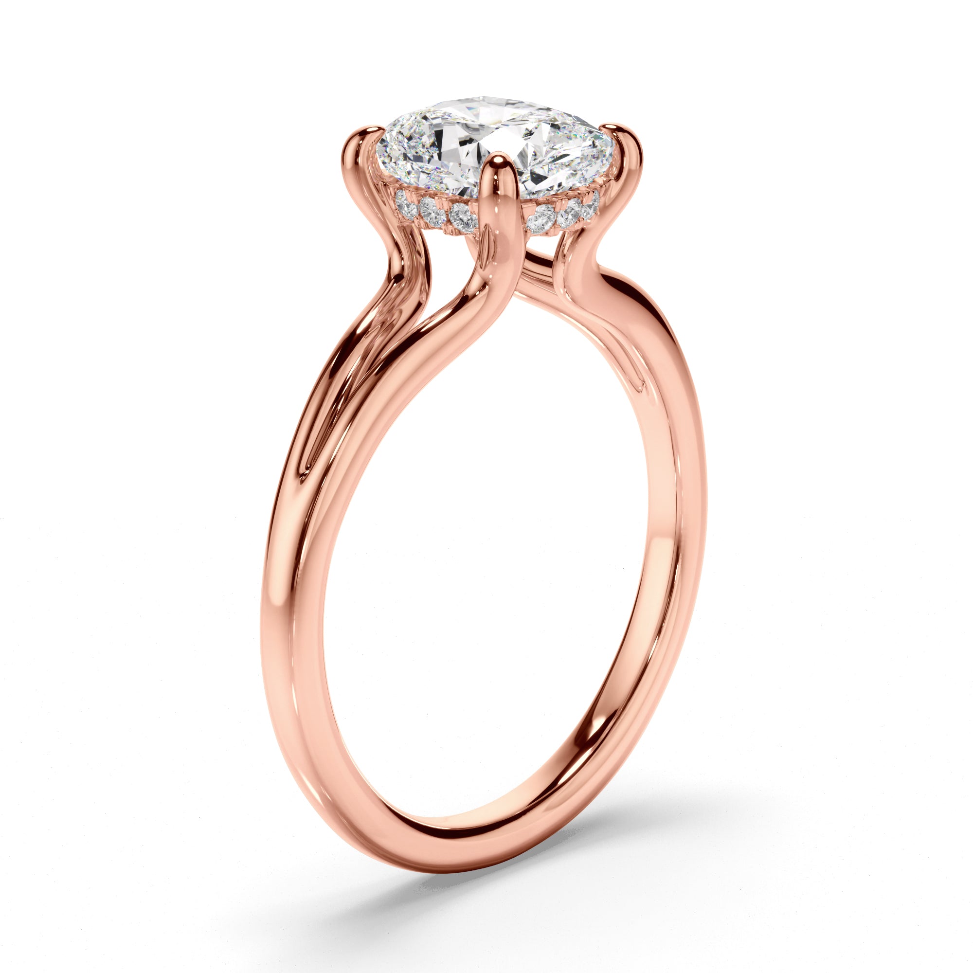 Anthea - Cushion Cut Diamond Solitaire Hidden Halo Engagement Ring