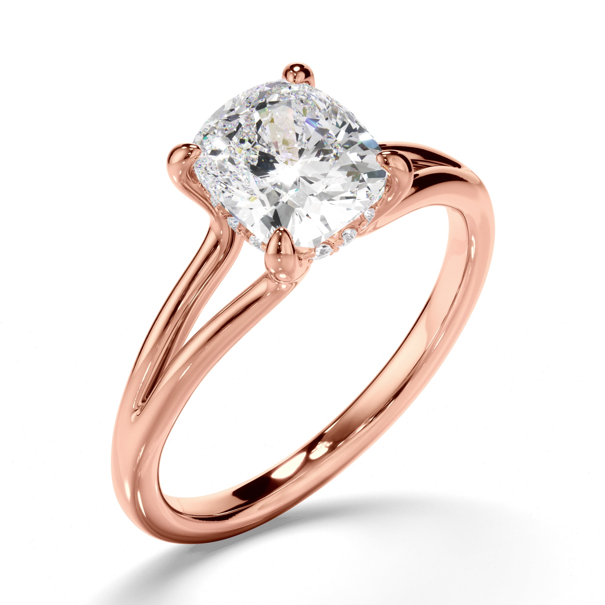 Anthea - Cushion Cut Diamond Solitaire Hidden Halo Engagement Ring