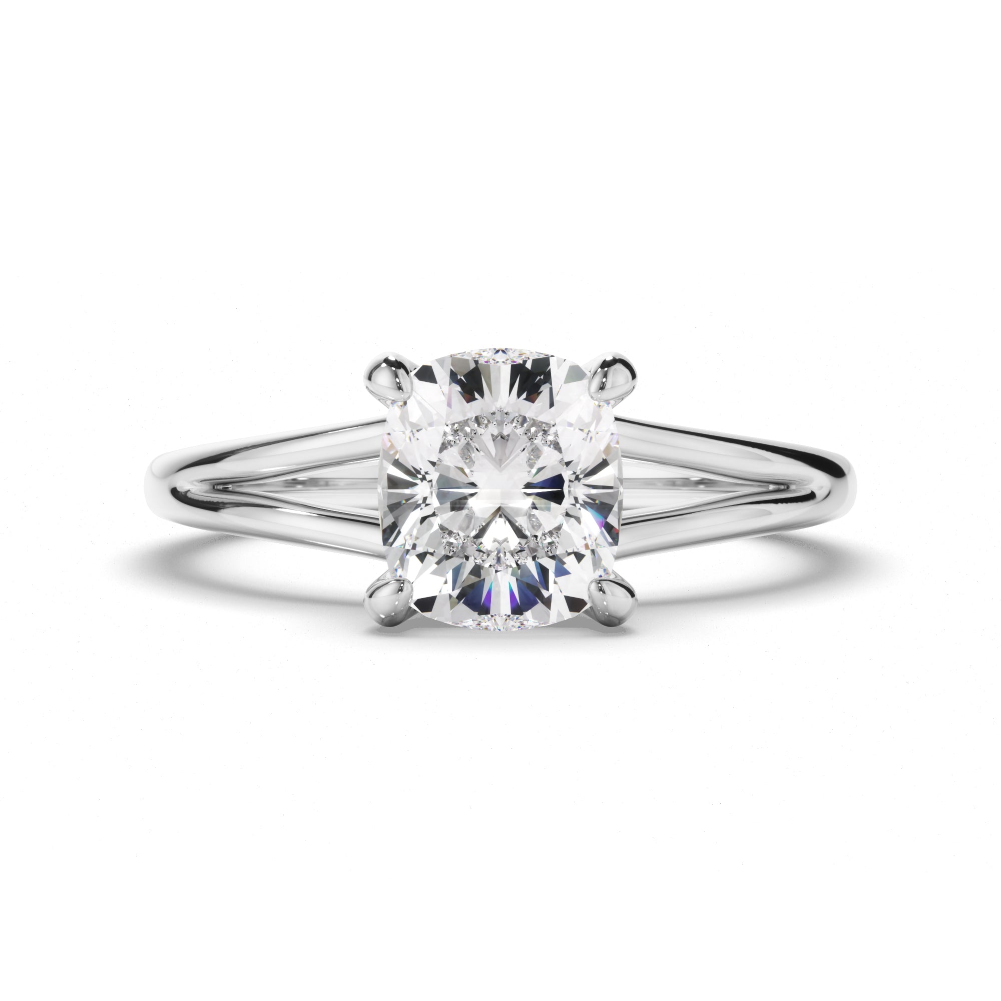 Anthea - Cushion Cut Diamond Solitaire Hidden Halo Engagement Ring