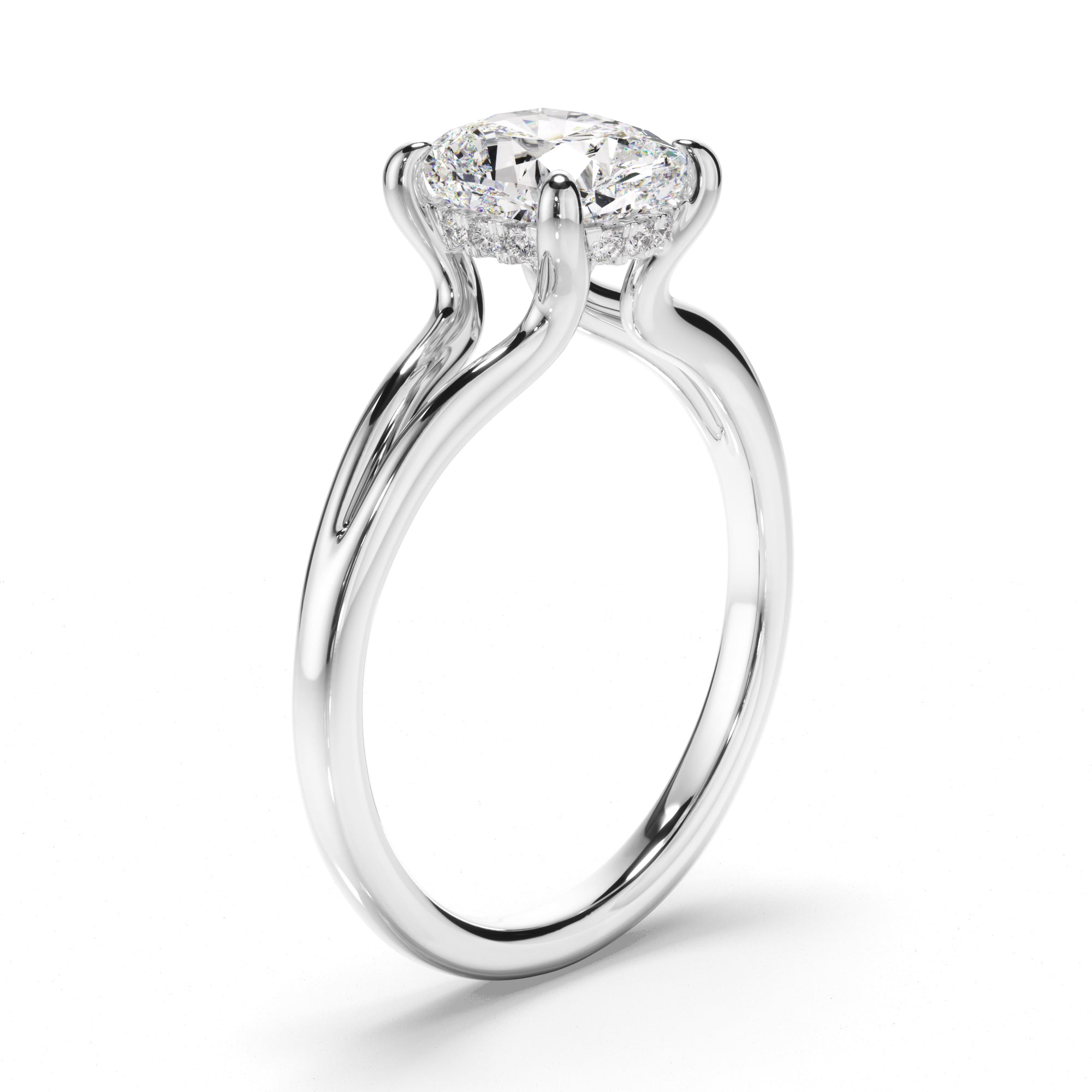 Anthea - Cushion Cut Diamond Solitaire Hidden Halo Engagement Ring