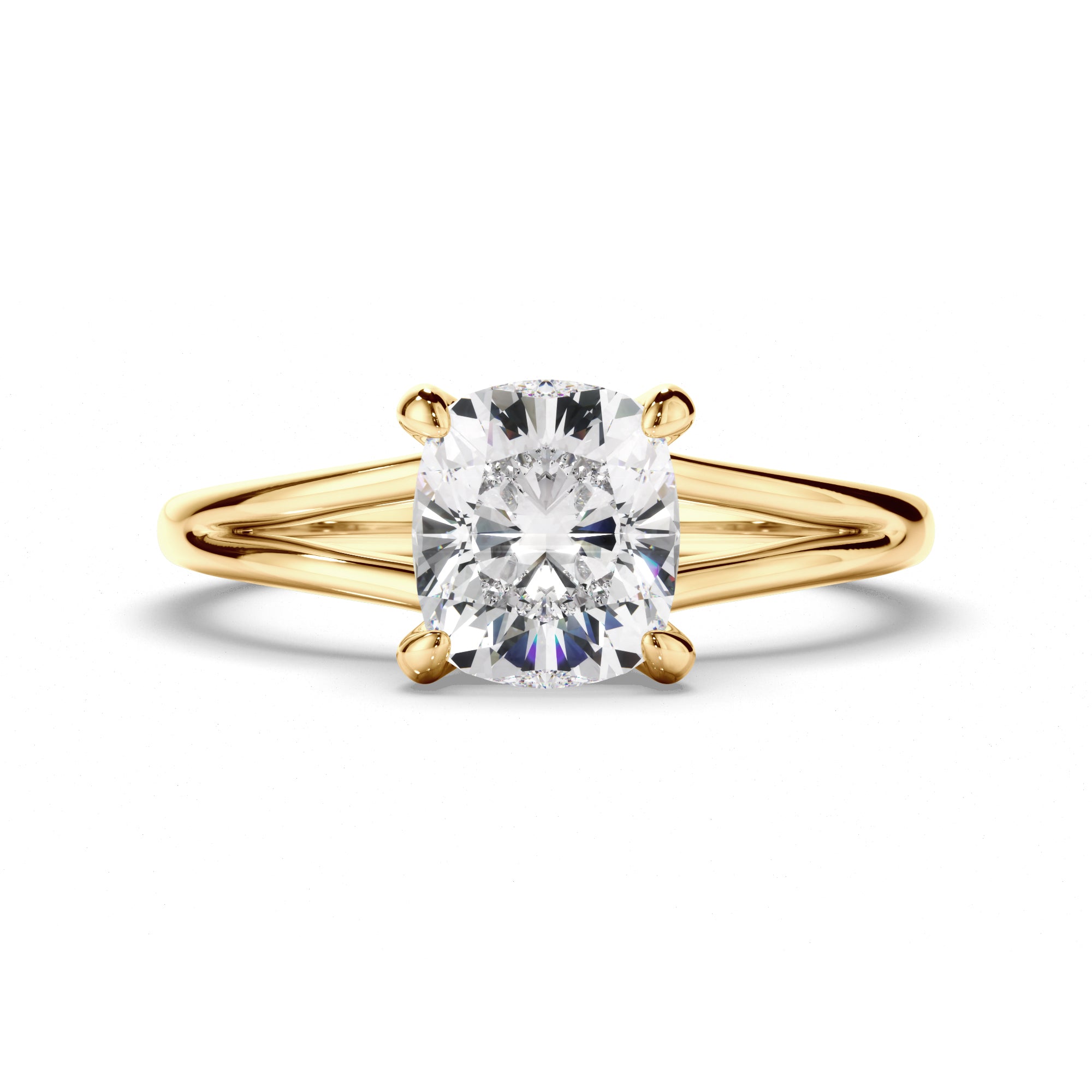 Anthea - Cushion Cut Diamond Solitaire Hidden Halo Engagement Ring