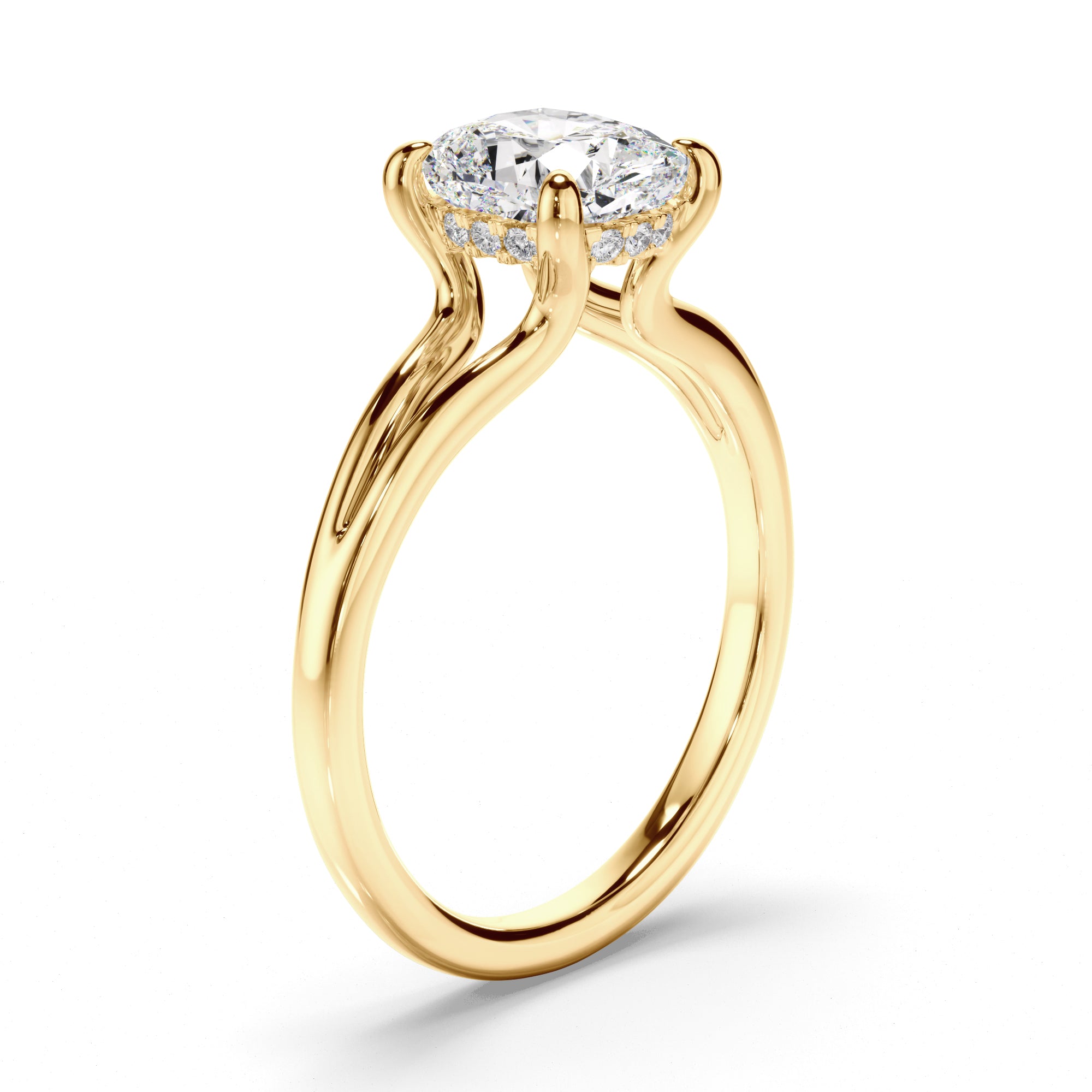 Anthea - Cushion Cut Diamond Solitaire Hidden Halo Engagement Ring