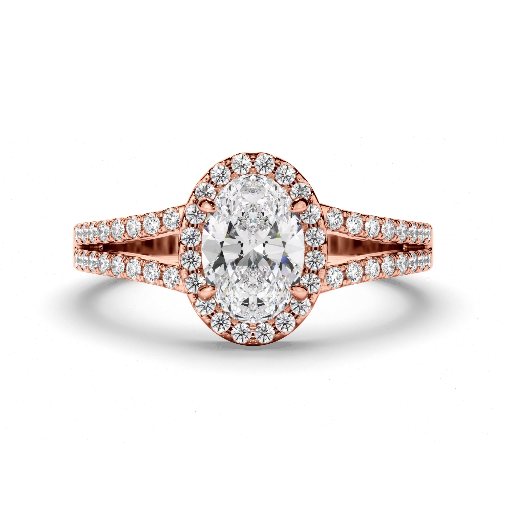 Saffira - Oval Cut Diamond Halo Engagement Ring with Pave Sides