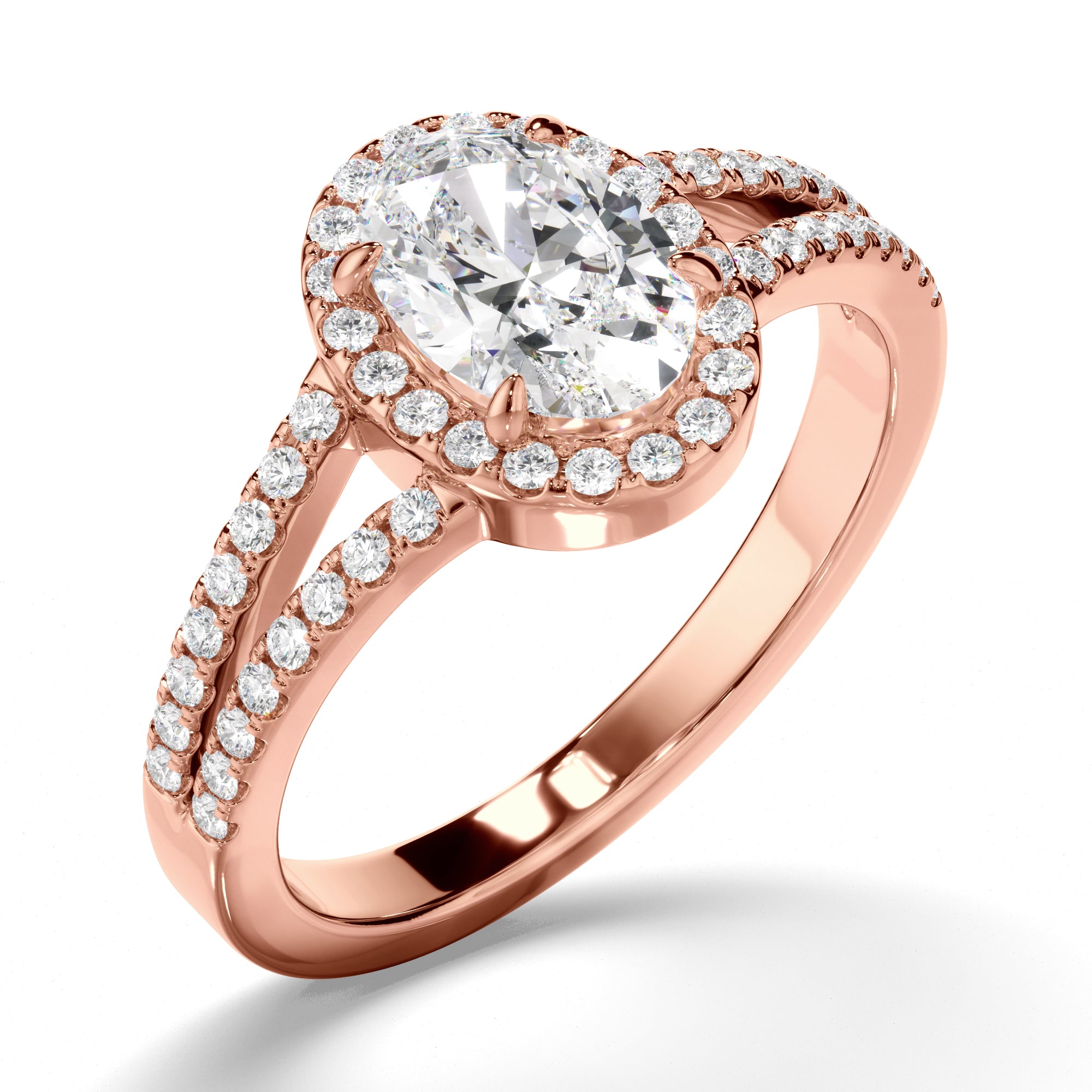 Saffira - Oval Cut Diamond Halo Engagement Ring with Pave Sides