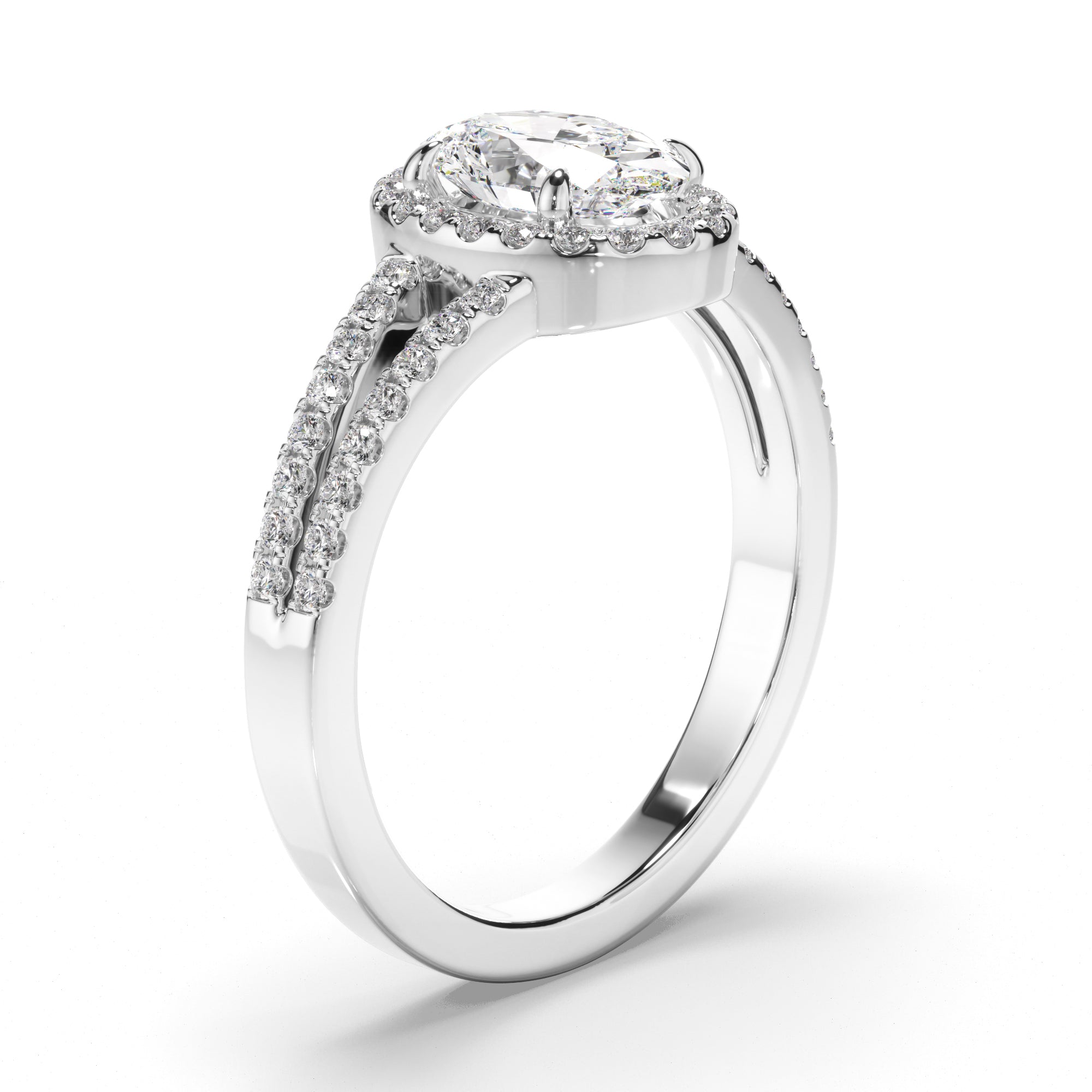 Saffira - Oval Cut Diamond Halo Engagement Ring with Pave Sides