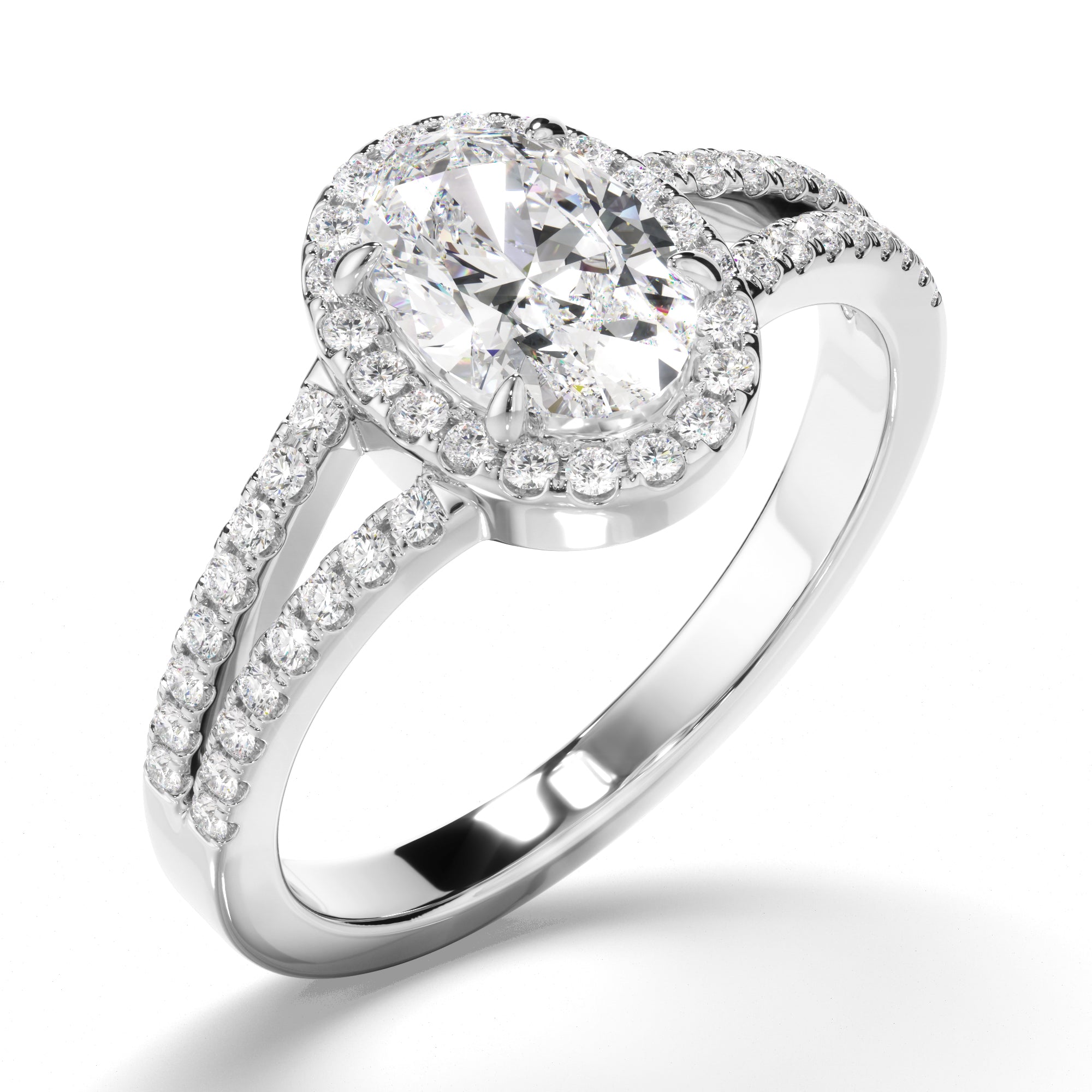 Saffira - Oval Cut Diamond Halo Engagement Ring with Pave Sides