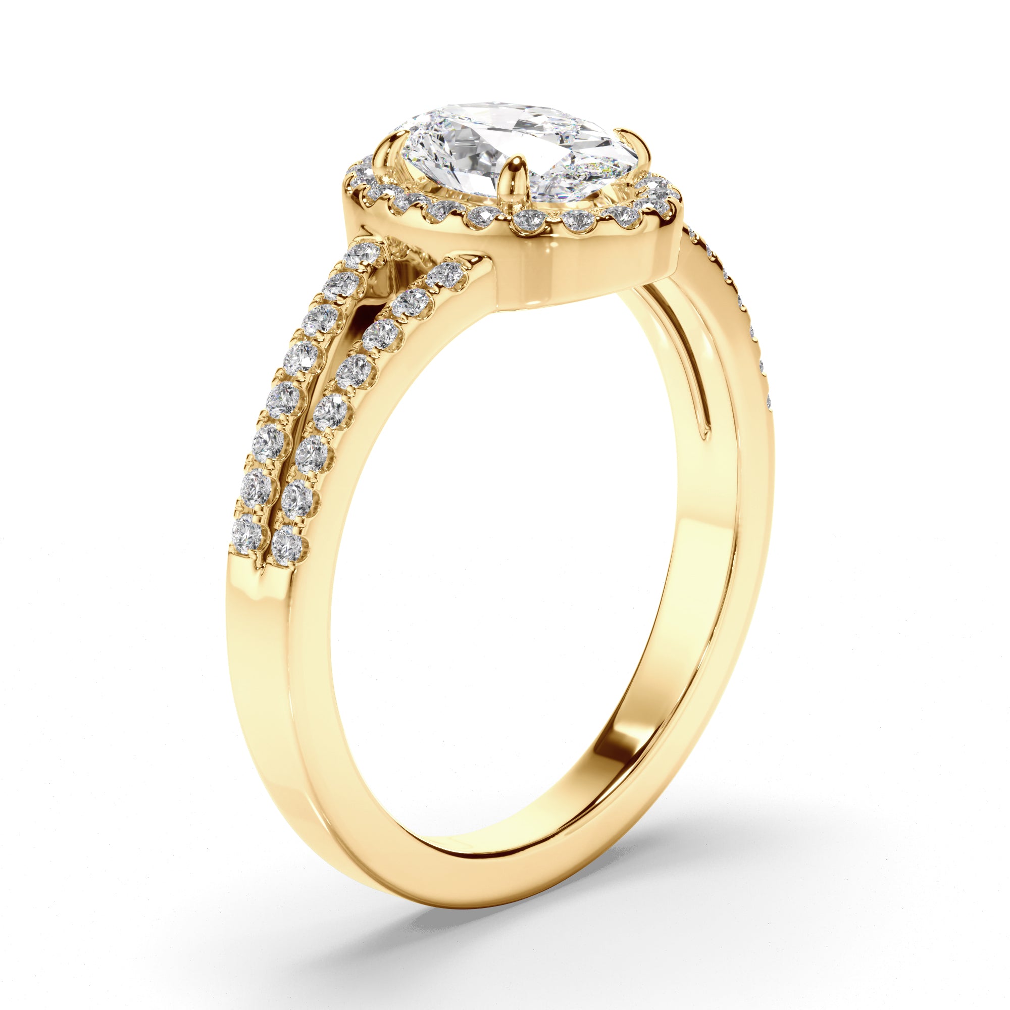 Saffira - Oval Cut Diamond Halo Engagement Ring with Pave Sides
