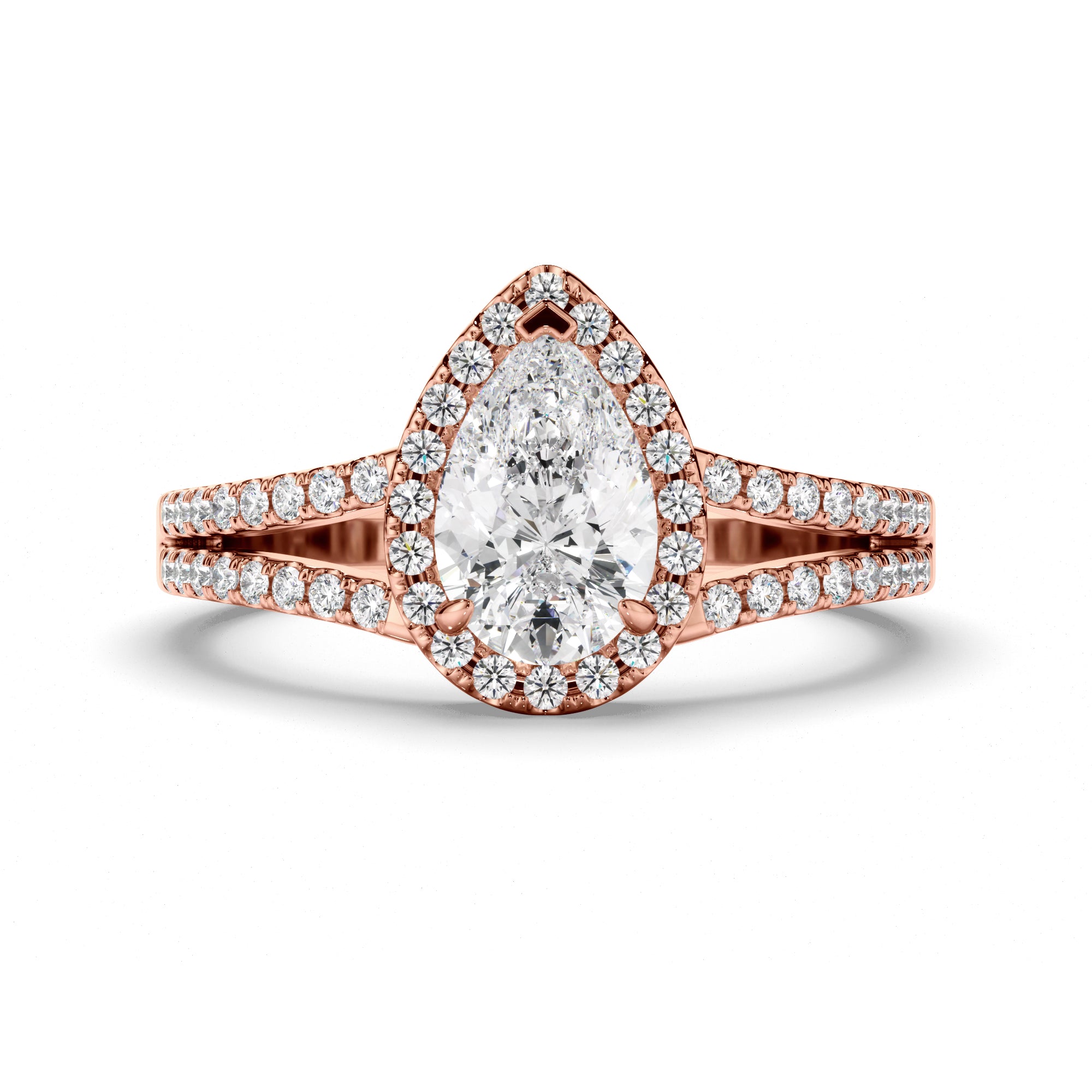 Eloisa - Pear Cut Diamond Halo Engagement Ring with Pave Sides