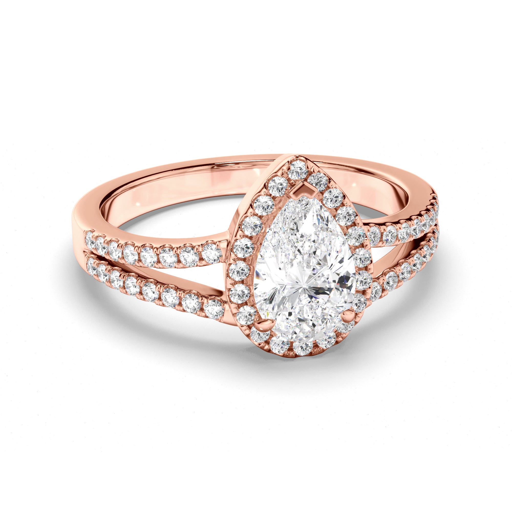 Eloisa - Pear Cut Diamond Halo Engagement Ring with Pave Sides