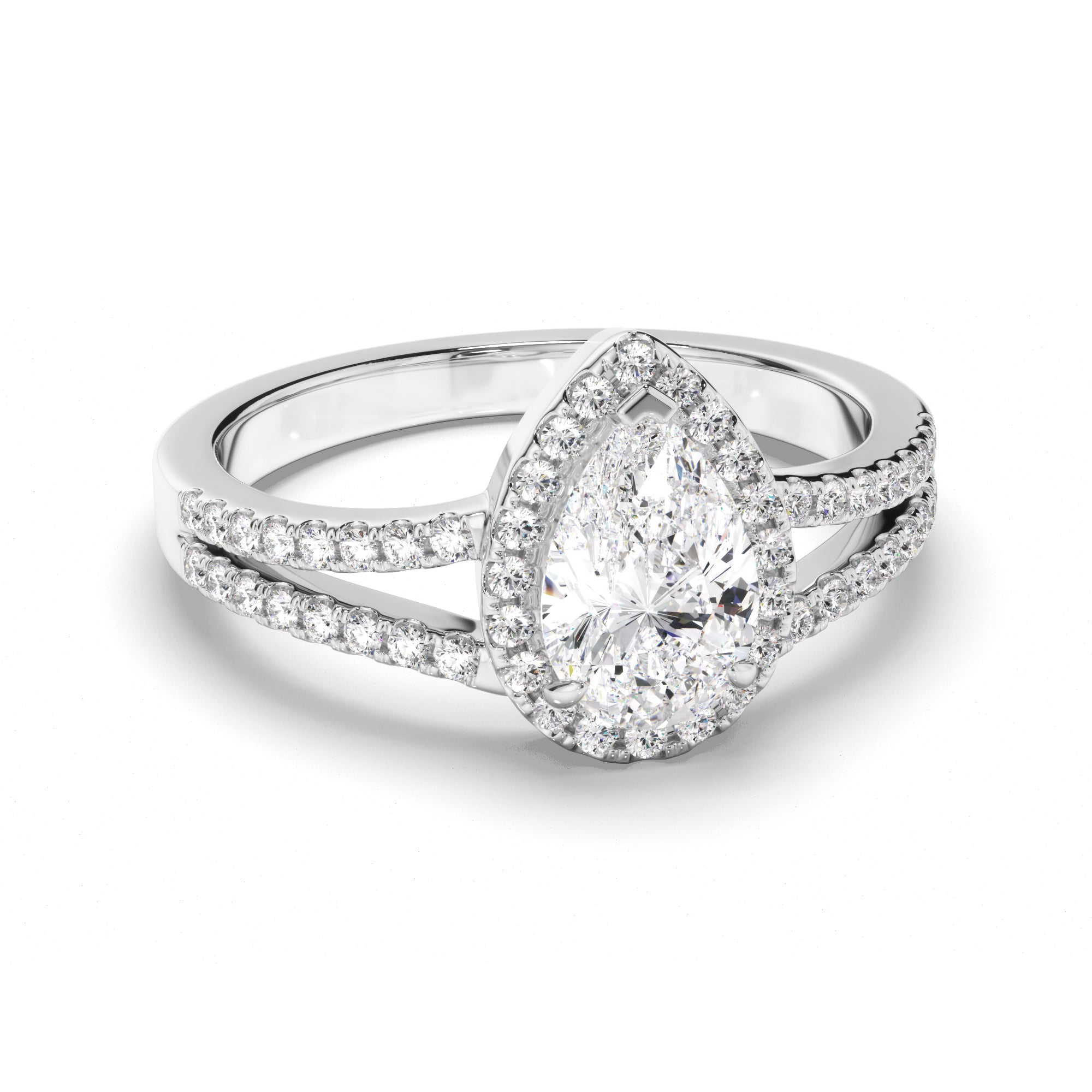 Eloisa - Pear Cut Diamond Halo Engagement Ring with Pave Sides