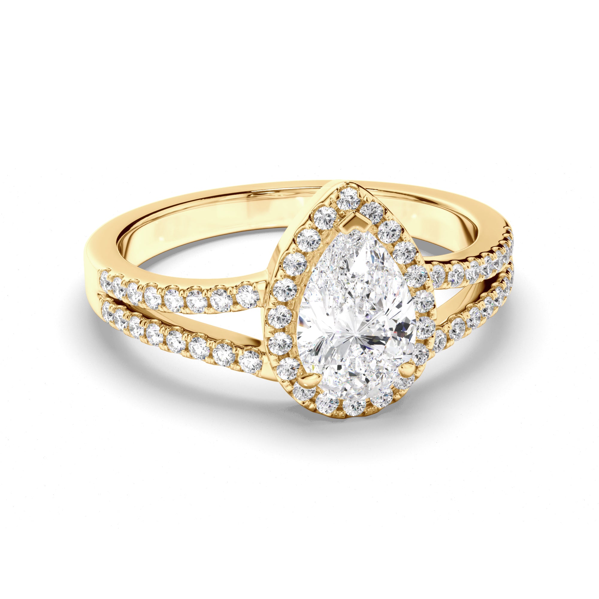 Eloisa - Pear Cut Diamond Halo Engagement Ring with Pave Sides