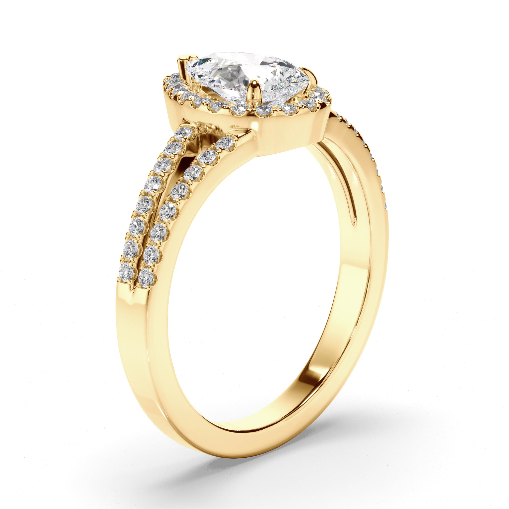 Eloisa - Pear Cut Diamond Halo Engagement Ring with Pave Sides
