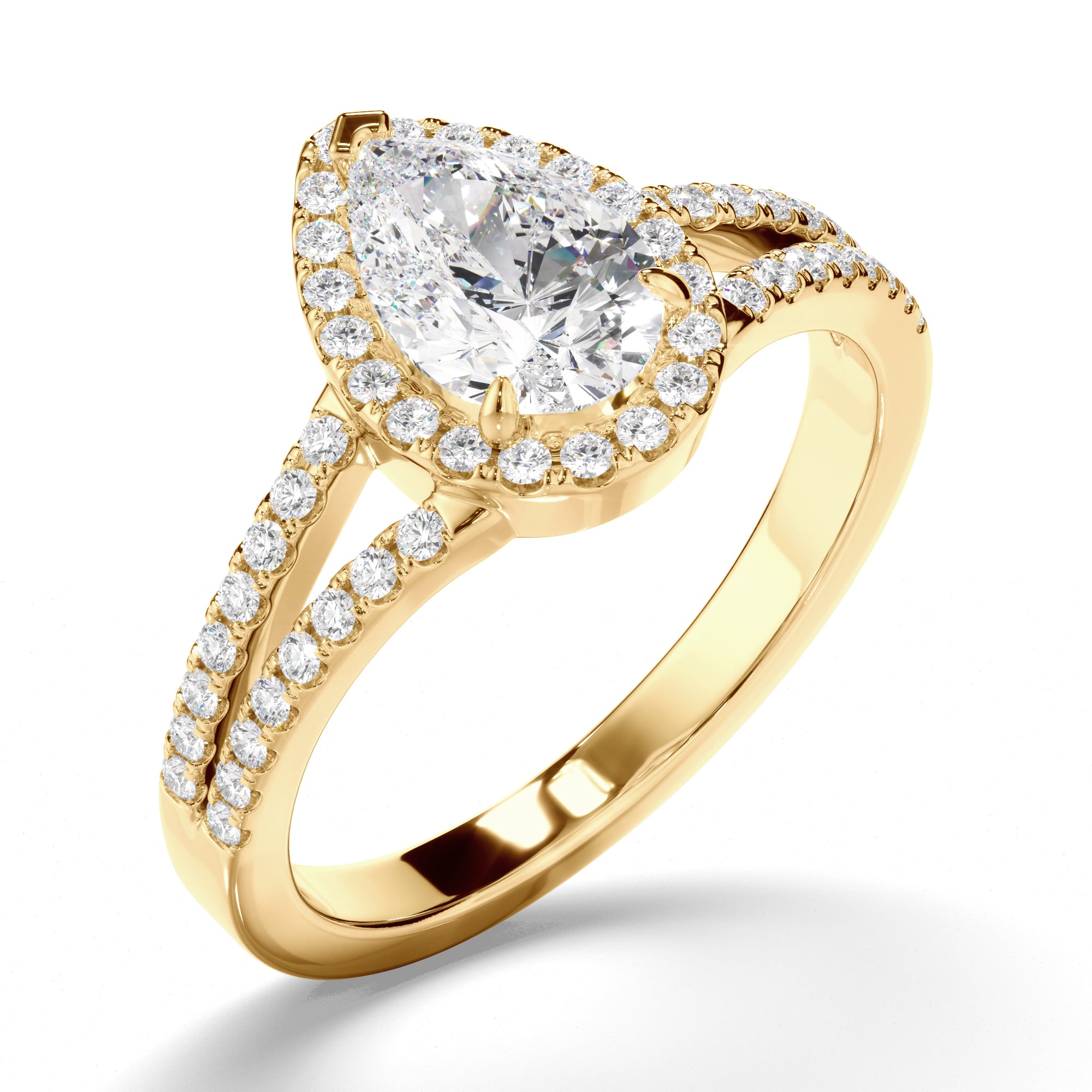 Eloisa - Pear Cut Diamond Halo Engagement Ring with Pave Sides