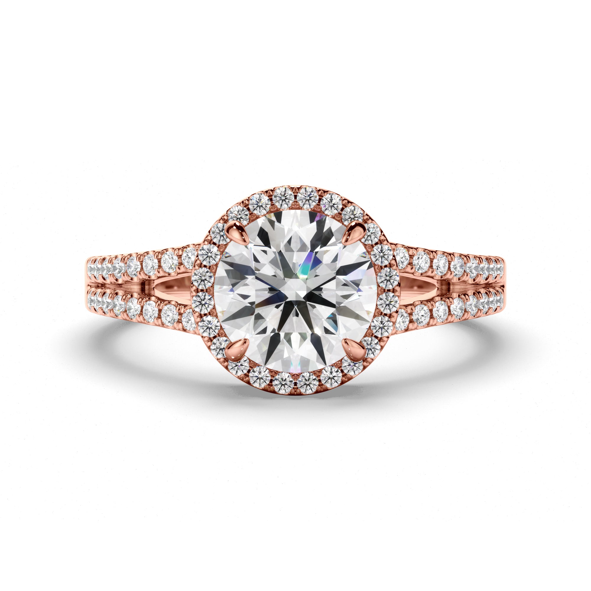 Gemma - Round Brilliant Cut Diamond Halo Engagement Ring with Pave Sides