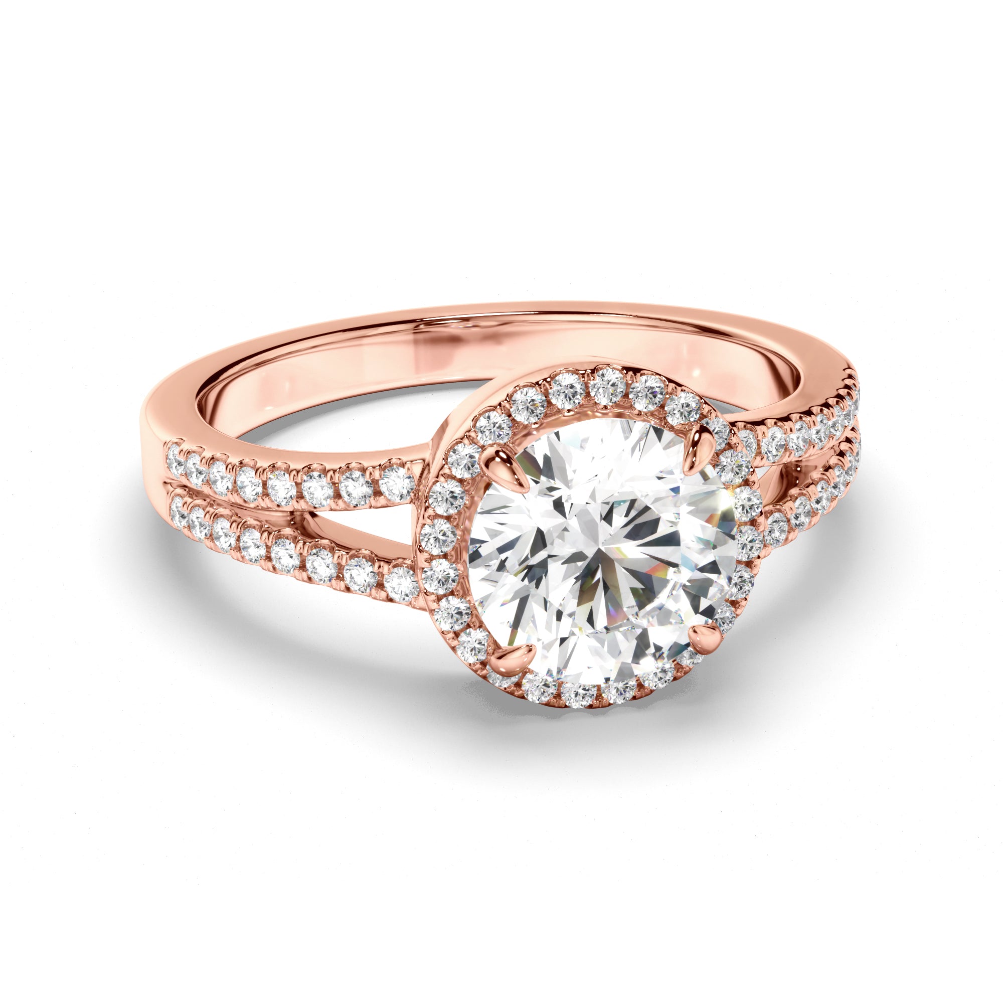 Gemma - Round Brilliant Cut Diamond Halo Engagement Ring with Pave Sides