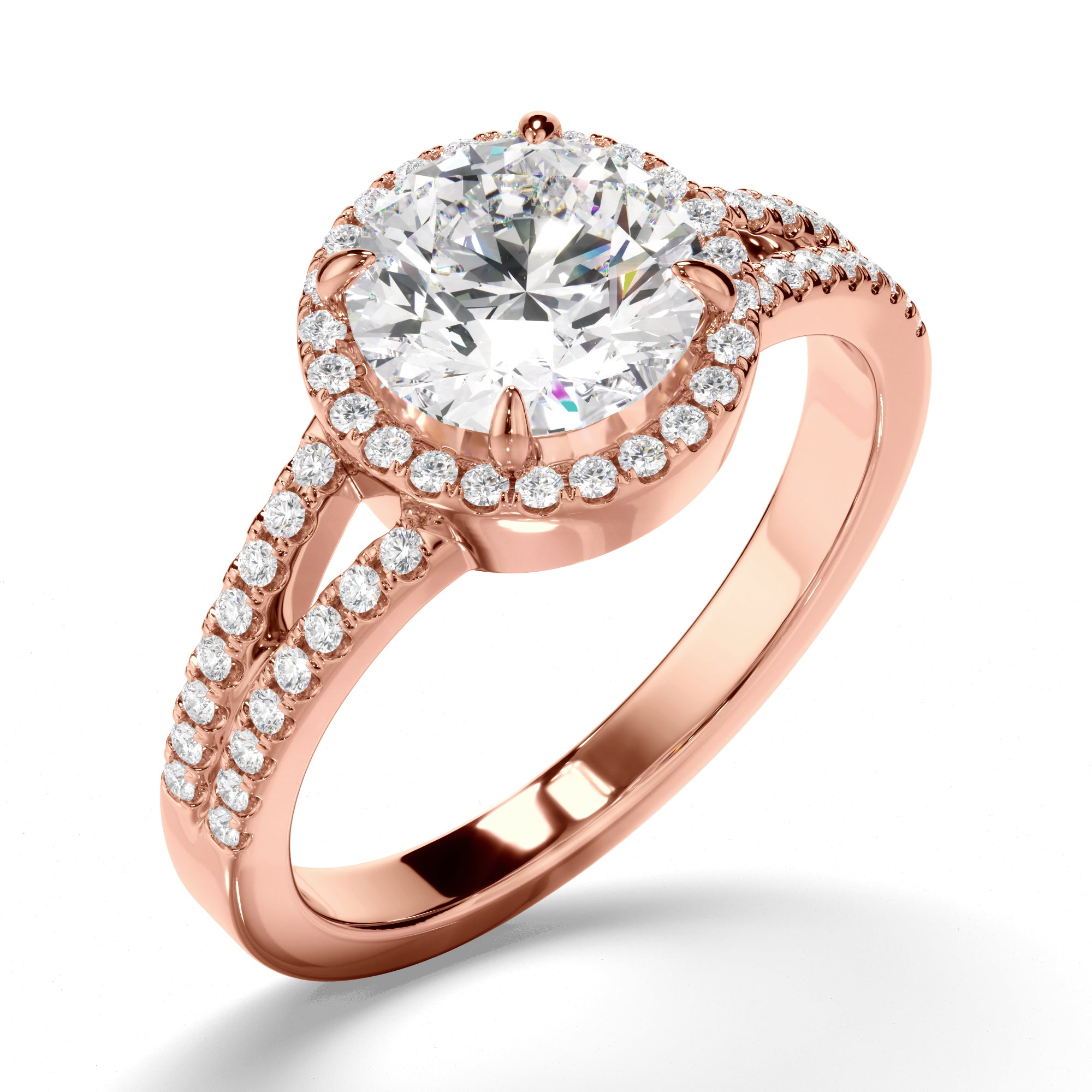 Gemma - Round Brilliant Cut Diamond Halo Engagement Ring with Pave Sides