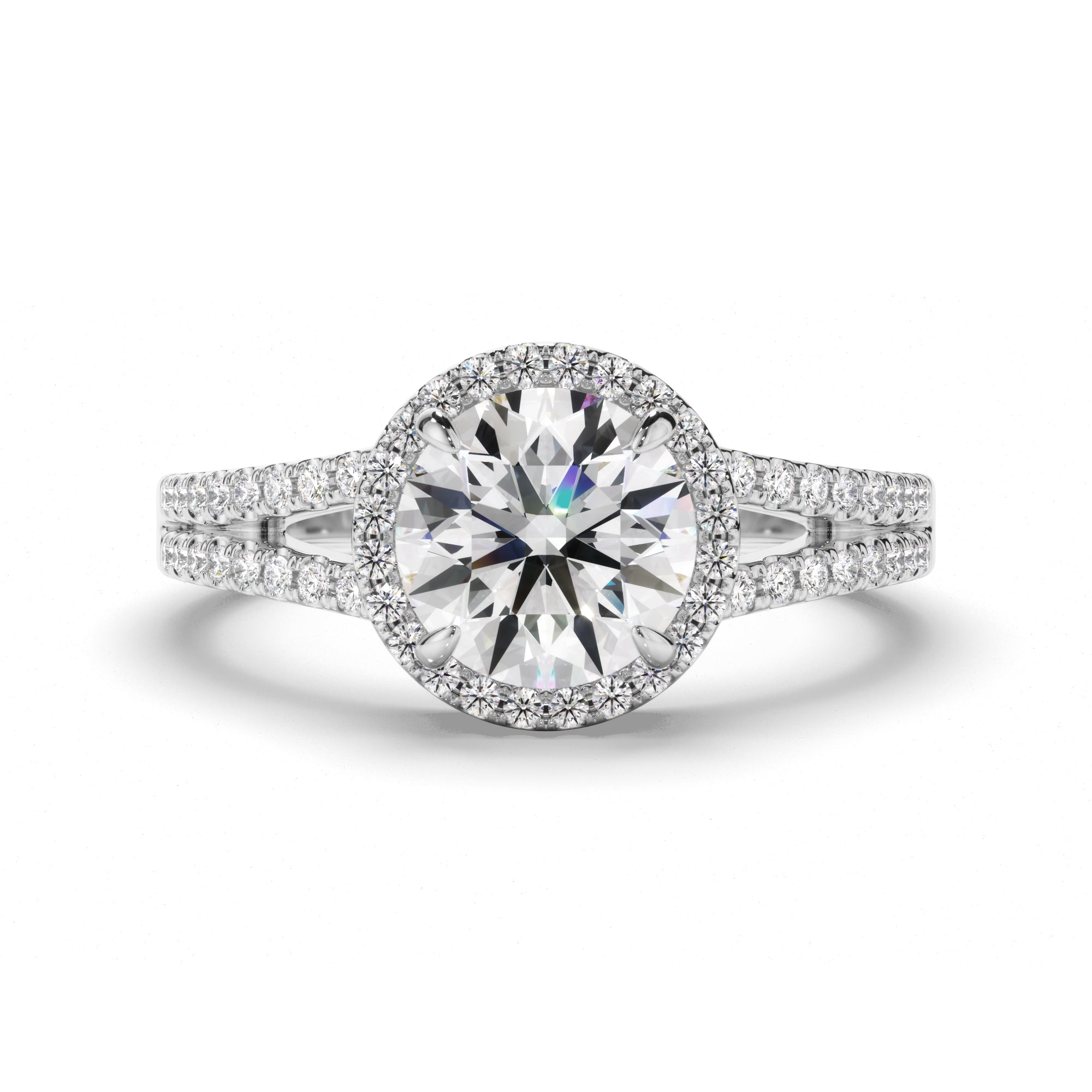 Gemma - Round Brilliant Cut Diamond Halo Engagement Ring with Pave Sides