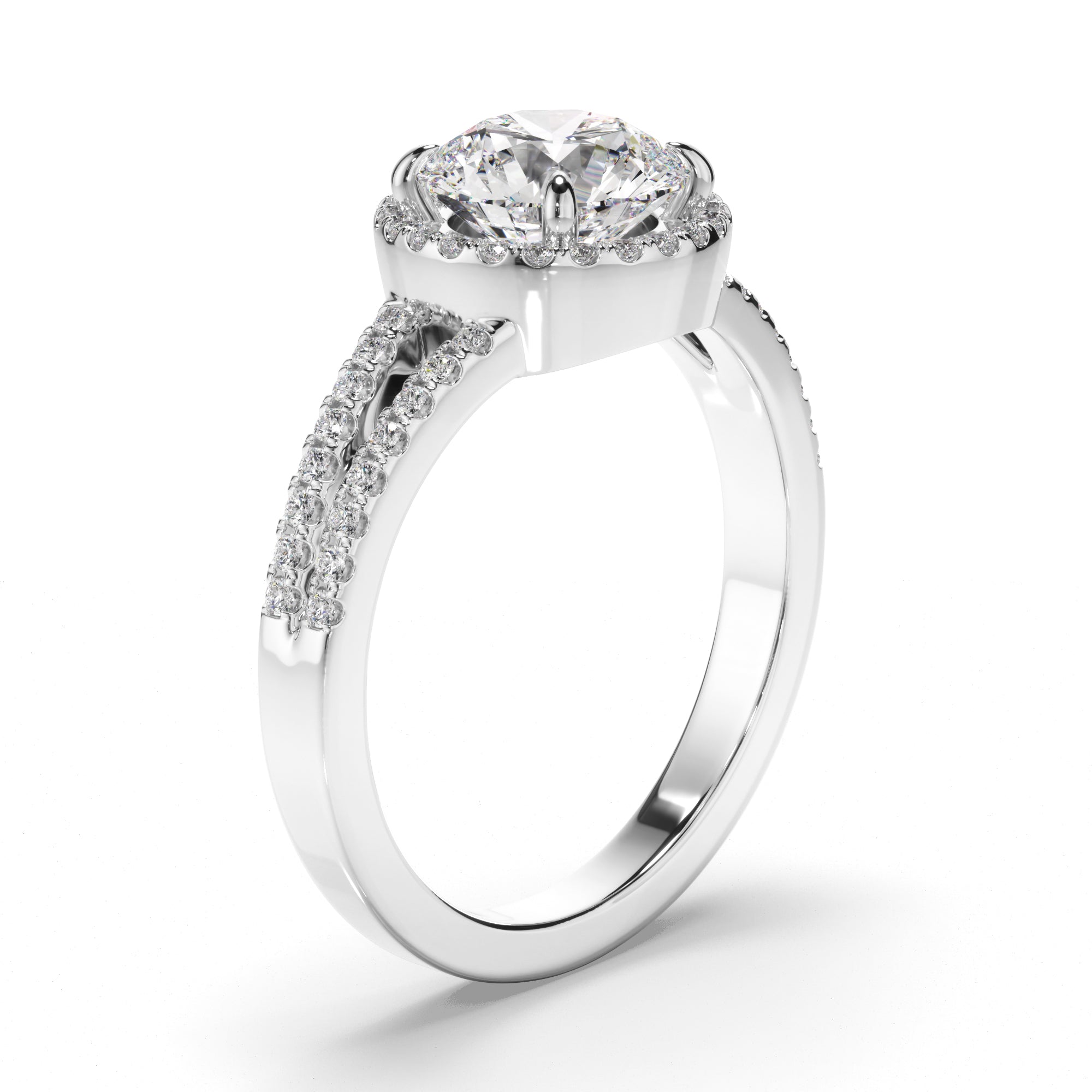 Gemma - Round Brilliant Cut Diamond Halo Engagement Ring with Pave Sides