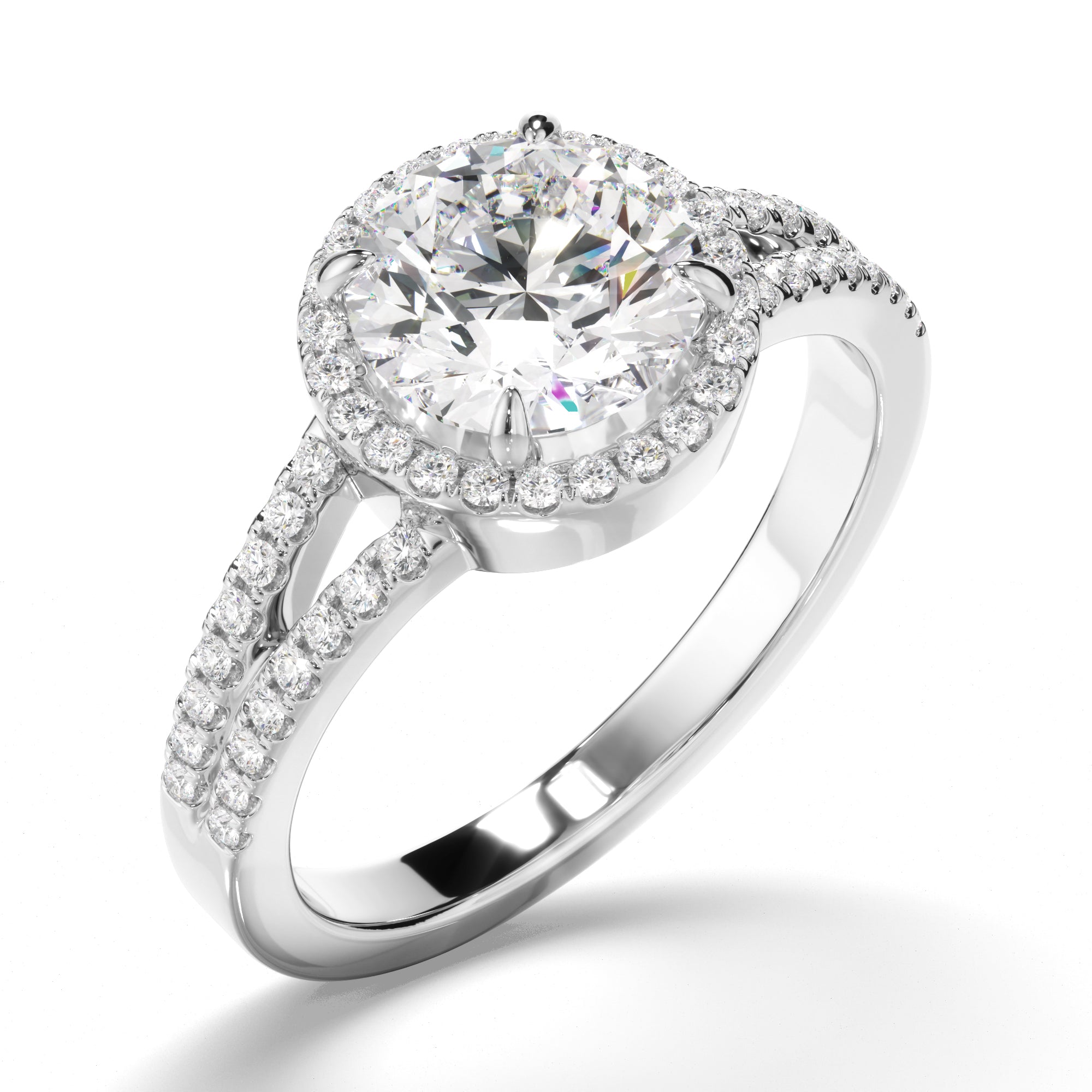 Gemma - Round Brilliant Cut Diamond Halo Engagement Ring with Pave Sides