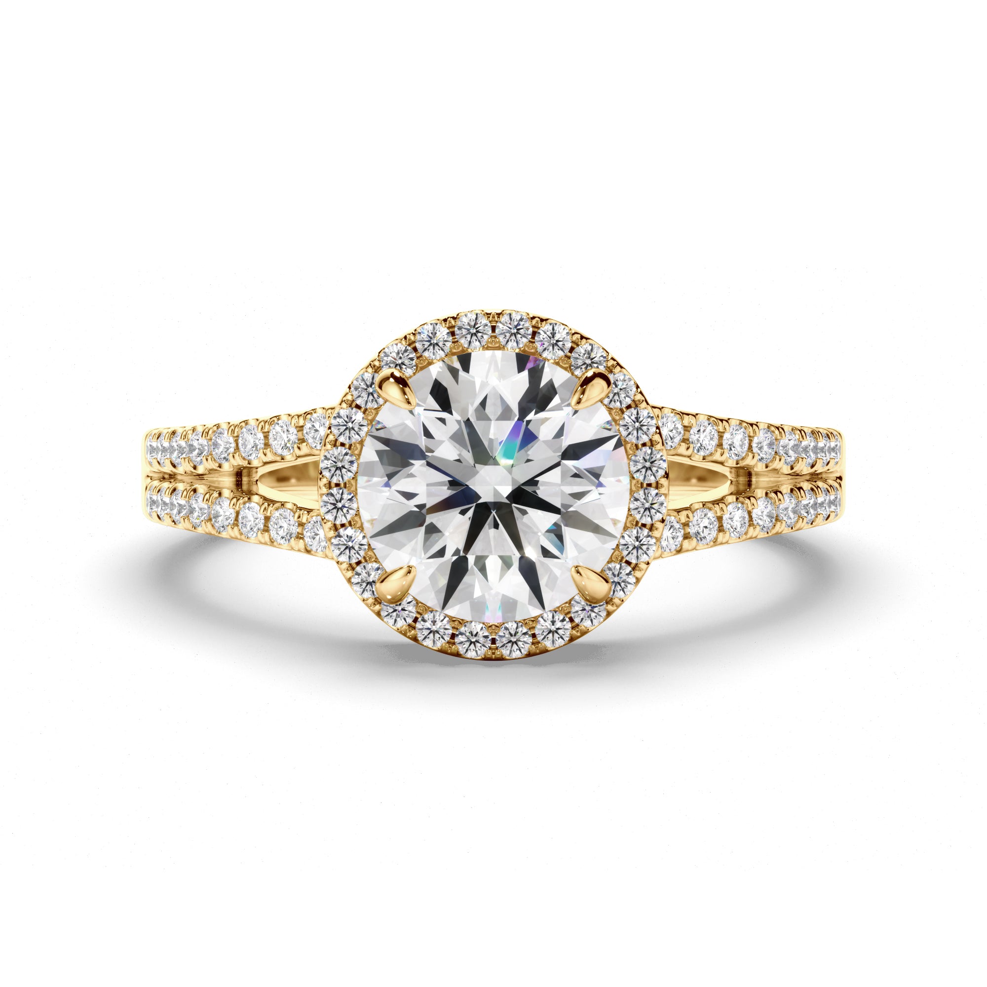 Gemma - Round Brilliant Cut Diamond Halo Engagement Ring with Pave Sides