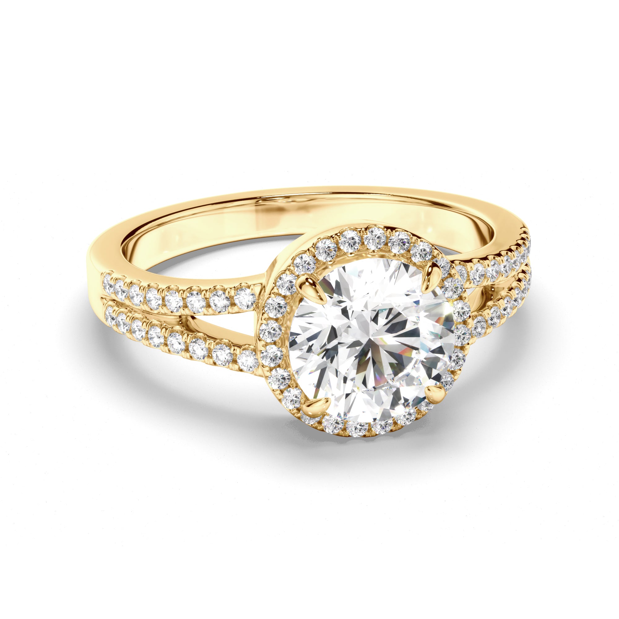 Gemma - Round Brilliant Cut Diamond Halo Engagement Ring with Pave Sides