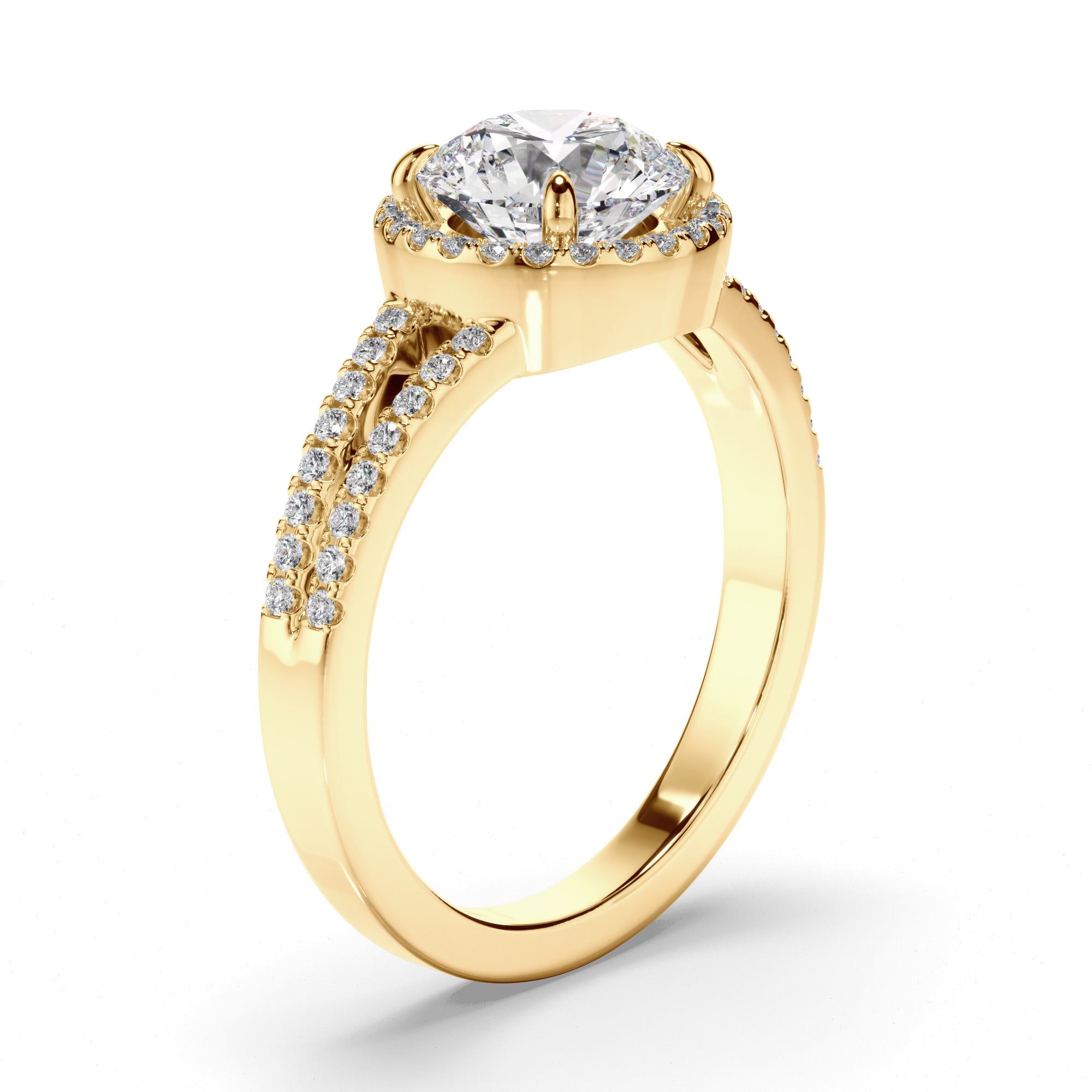 Gemma - Round Brilliant Cut Diamond Halo Engagement Ring with Pave Sides