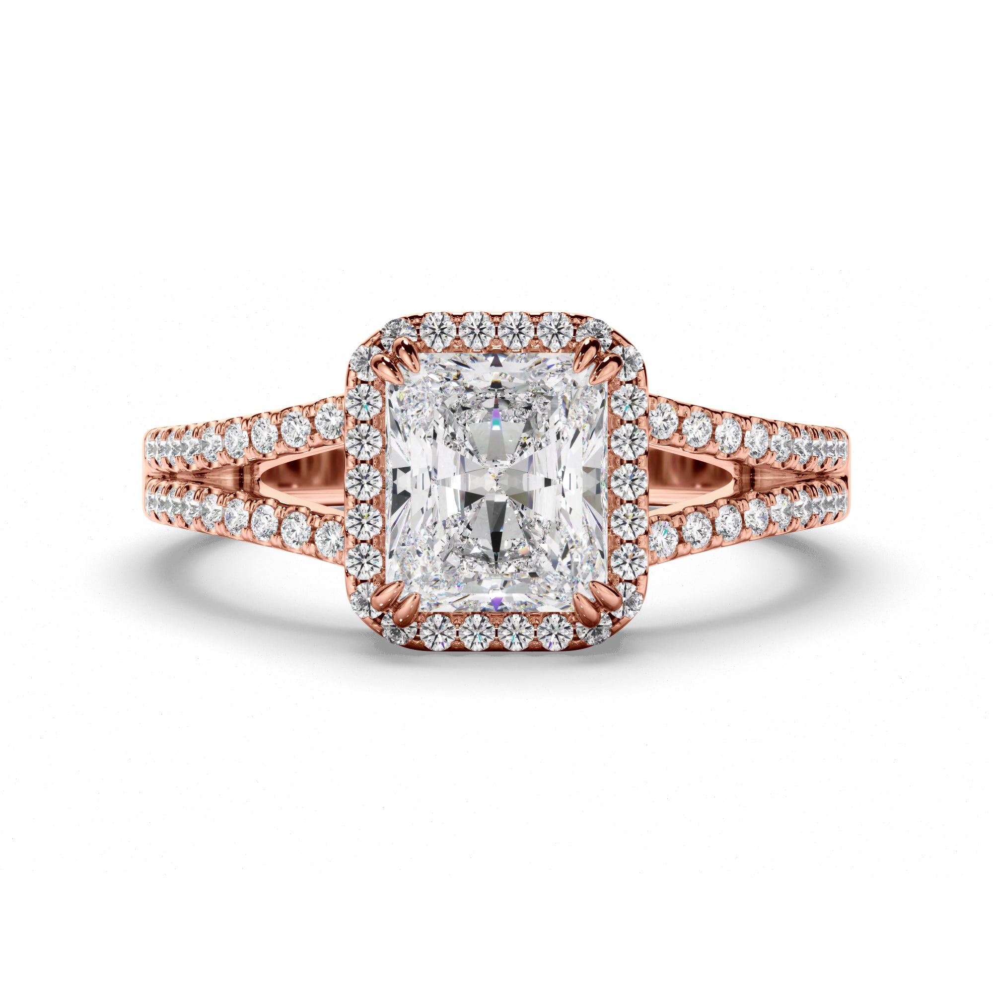 Elisabeth - Radiant Cut Diamond Halo Engagement Ring with Pave Sides