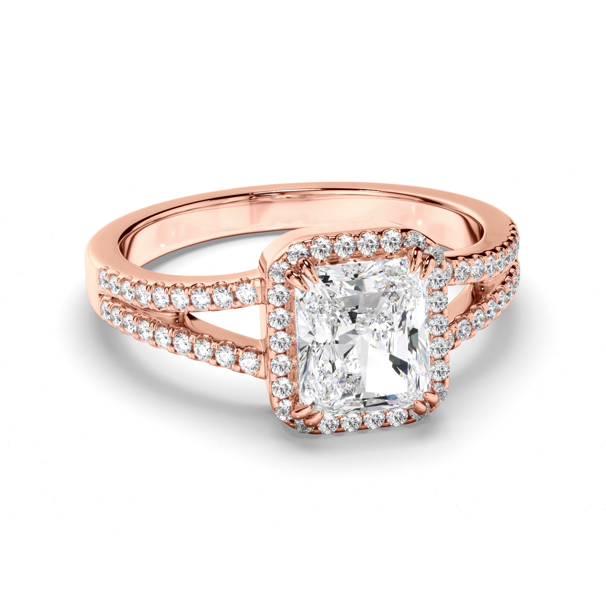 Elisabeth - Radiant Cut Diamond Halo Engagement Ring with Pave Sides