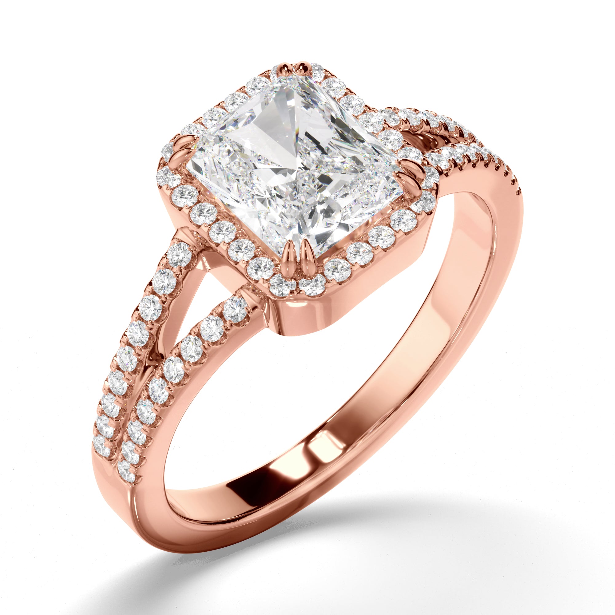 Elisabeth - Radiant Cut Diamond Halo Engagement Ring with Pave Sides