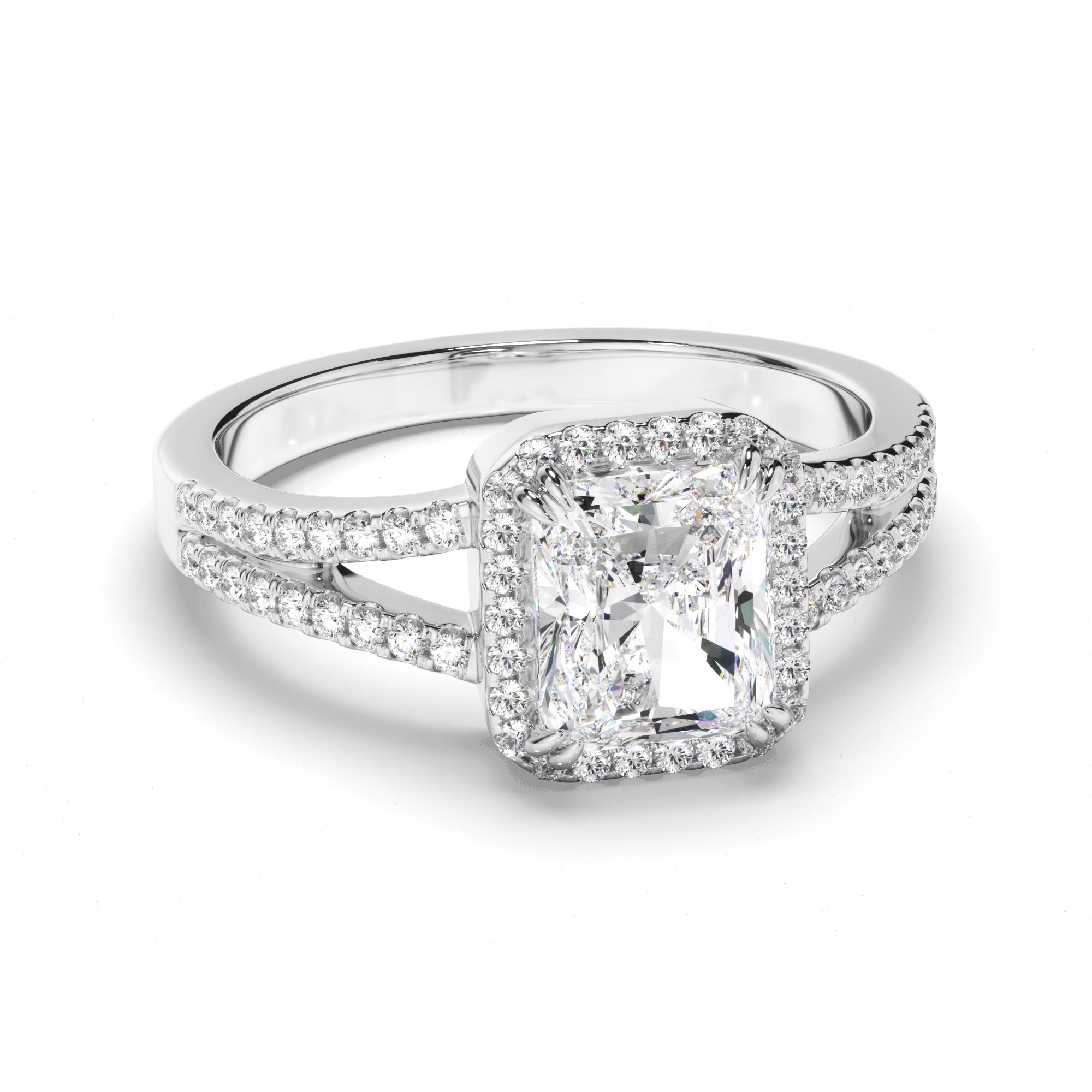 Elisabeth - Radiant Cut Diamond Halo Engagement Ring with Pave Sides