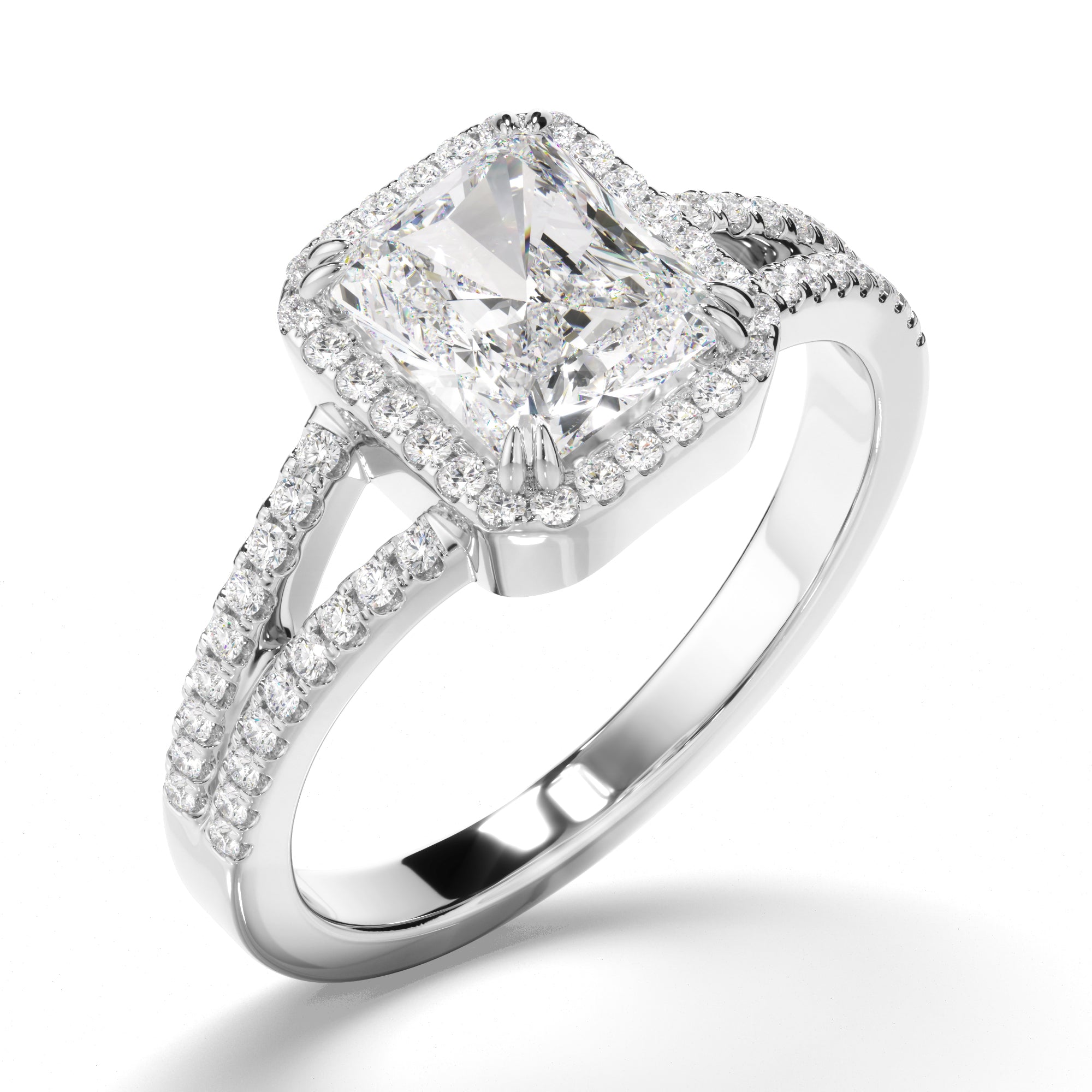 Elisabeth - Radiant Cut Diamond Halo Engagement Ring with Pave Sides
