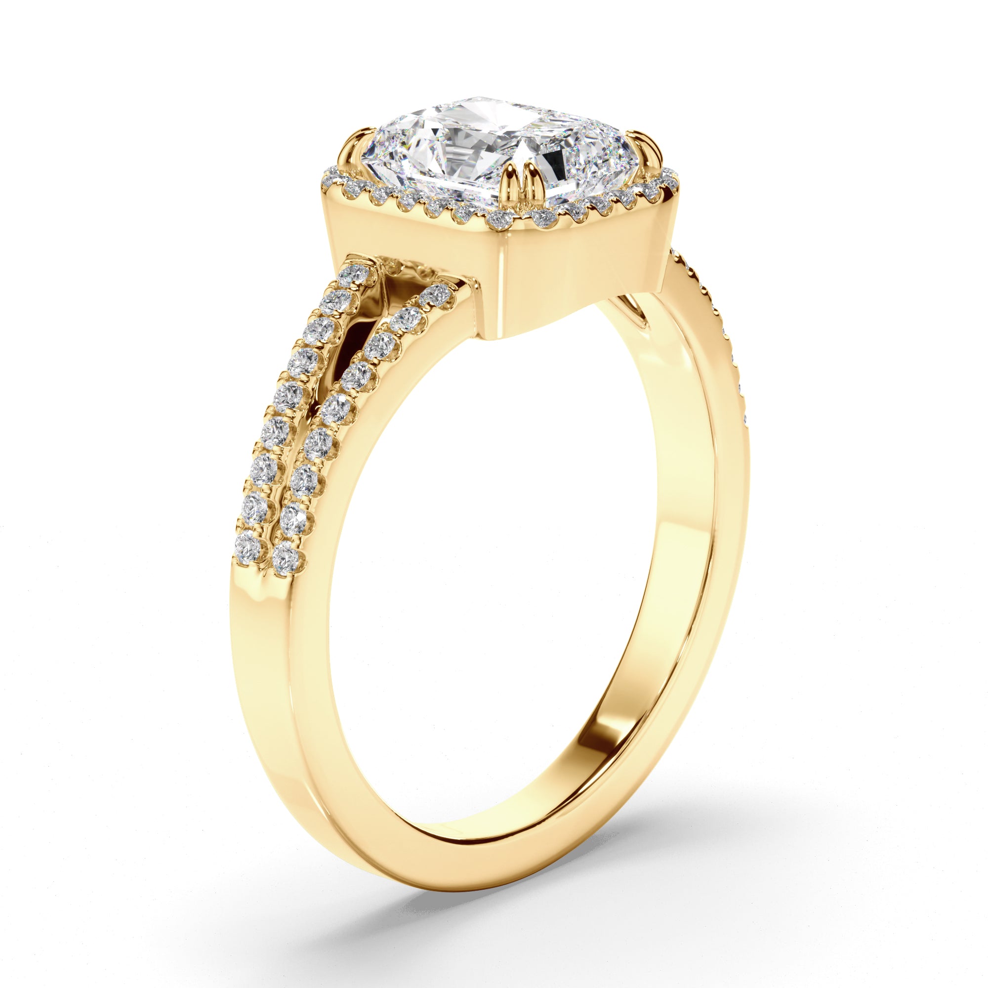 Elisabeth - Radiant Cut Diamond Halo Engagement Ring with Pave Sides