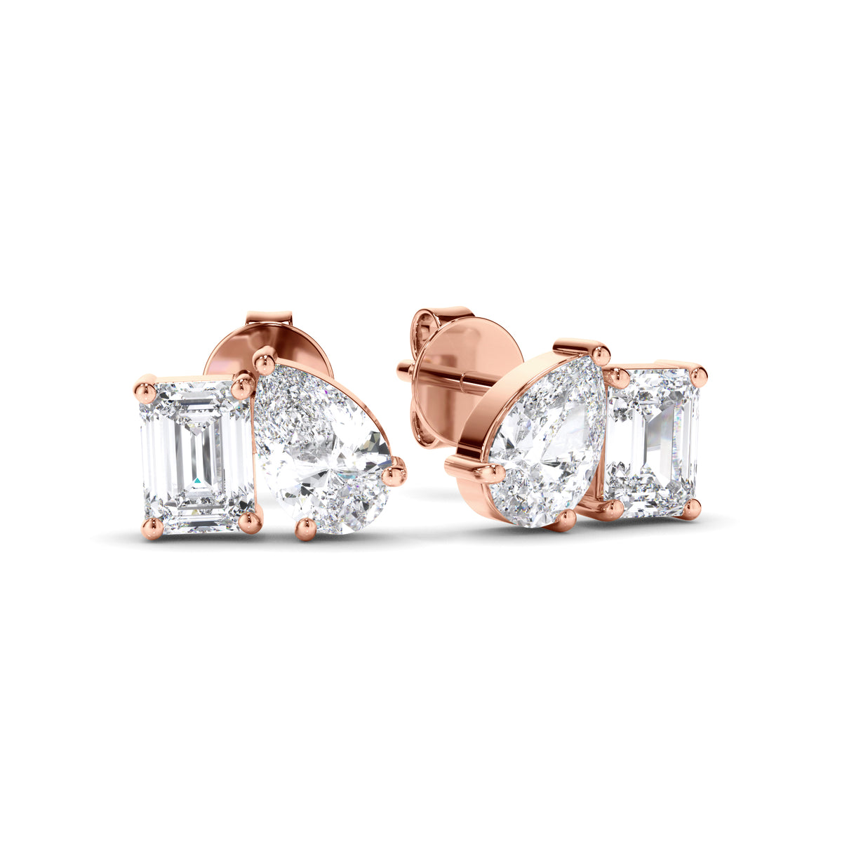 Madeline - Emerald & Pear Cut Diamond Stud Earrings