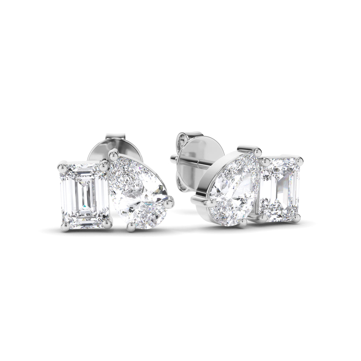Madeline - Emerald & Pear Cut Diamond Stud Earrings