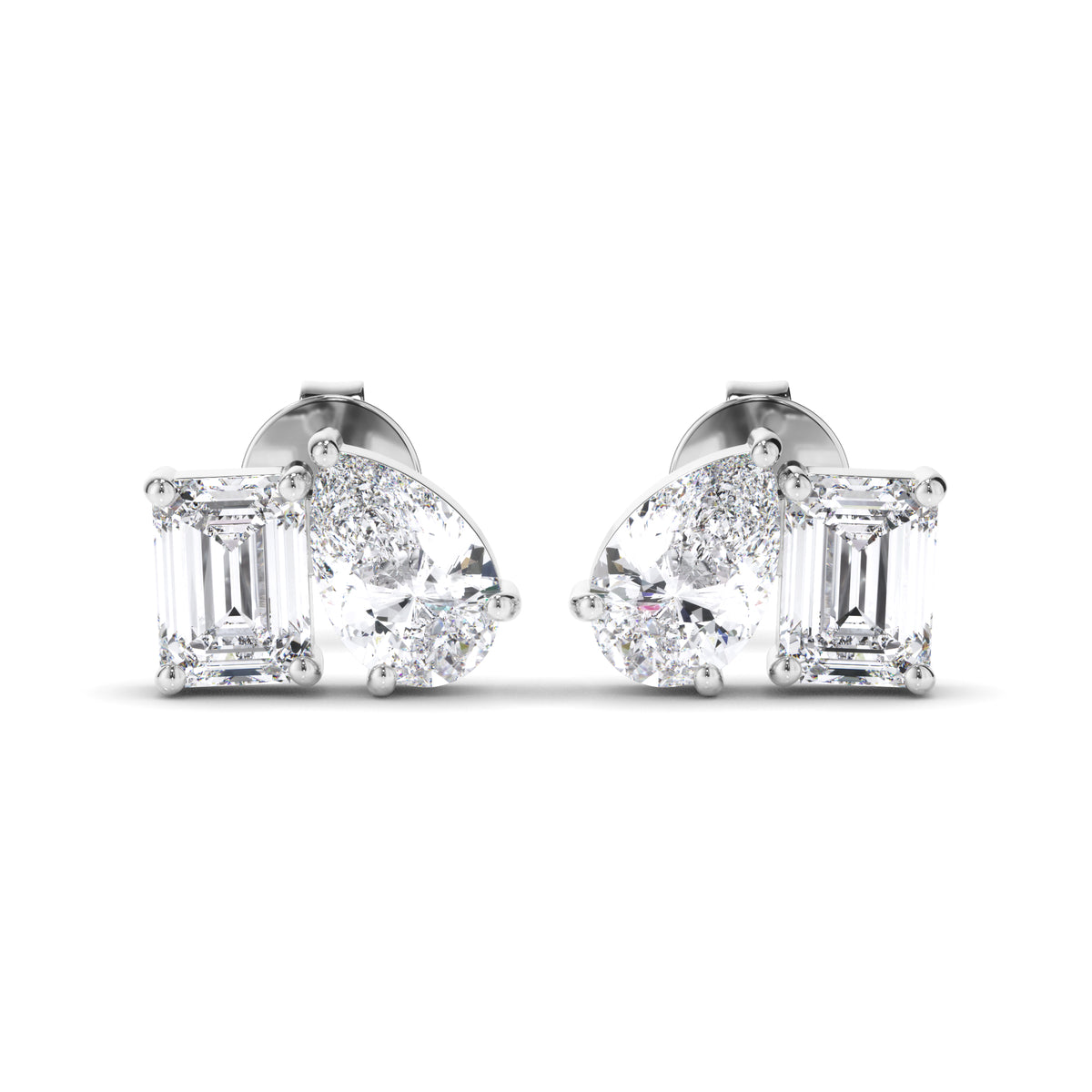 Madeline - Emerald & Pear Cut Diamond Stud Earrings