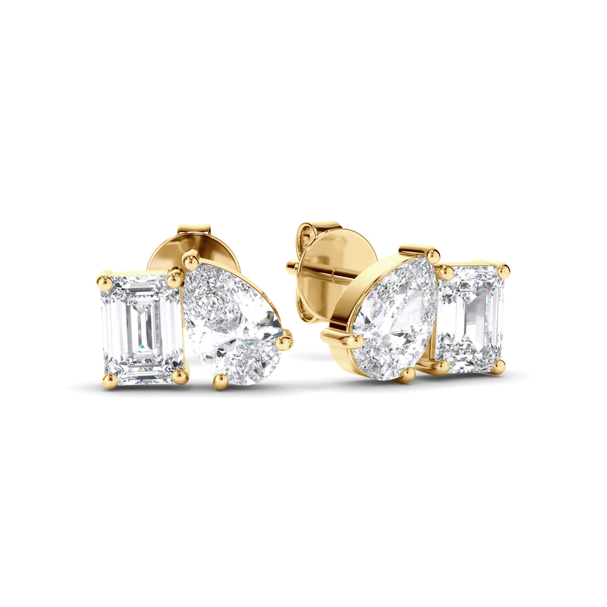Madeline - Emerald & Pear Cut Diamond Stud Earrings
