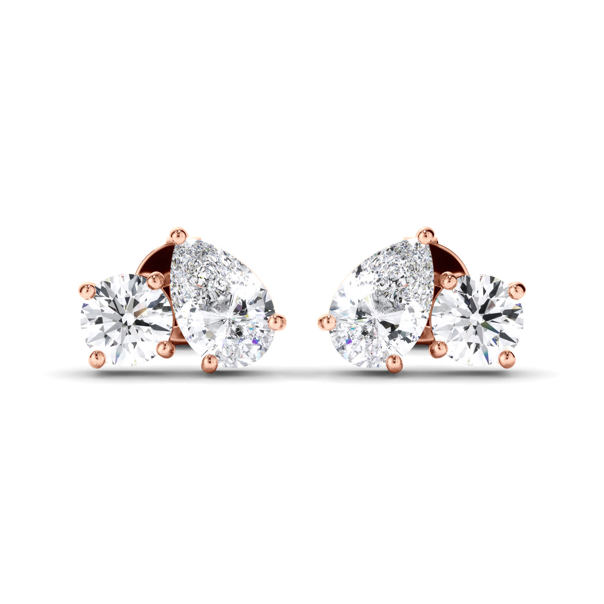 Penrose - Pear & Round Brilliant Cut Diamond Toi et Moi Stud Earrings